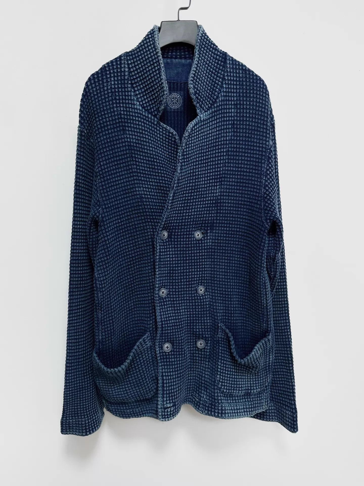 Porter Classic Blue Textured Double-Breasted Light Jacket XL Size US XL / EU 56 / 4 - 1 Thumbnail