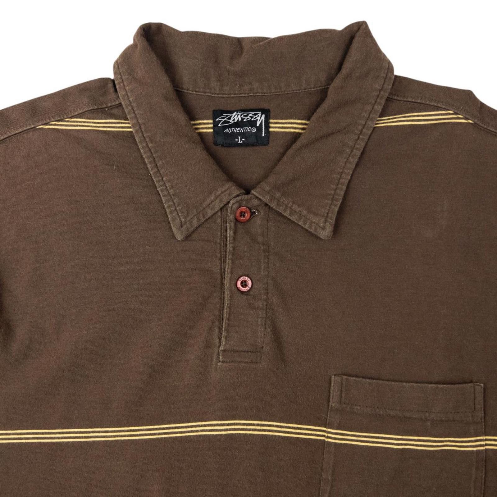 Vintage Stussy Striped Long Sleeve Polo Shirt Size L