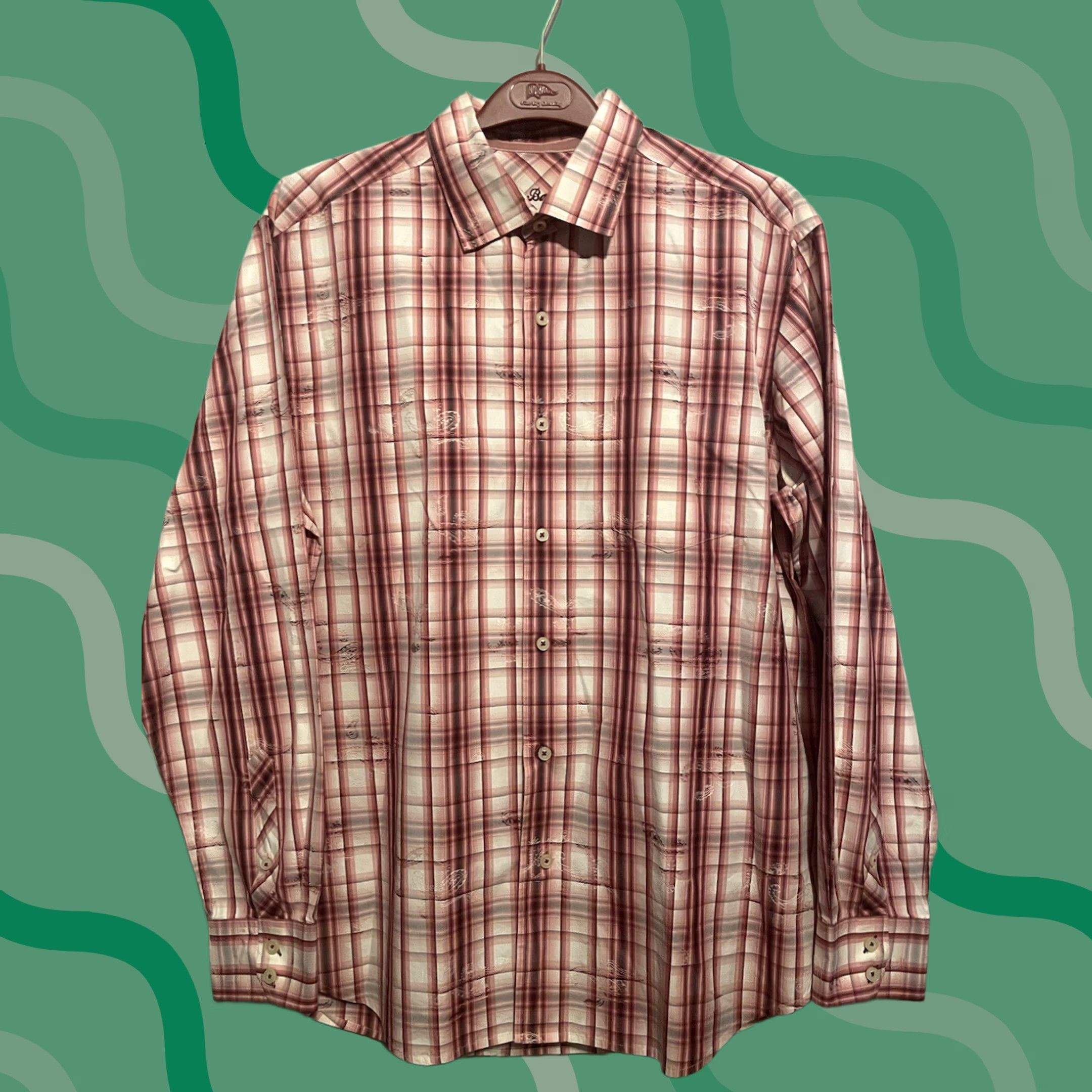 Tommy Bahama Tommy Bahama Shirt Mens L Red Plaid Cotton Long Sleeve Embroidered Button-Up Collar Spread Pocket, 44 Chest, 32 Length, All Seasons, Breathable Size US L / EU 52-54 / 3 - 1 Thumbnail