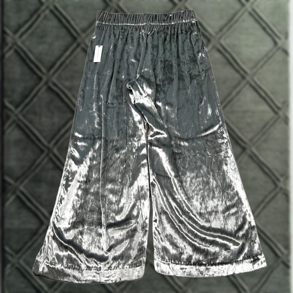 Anthropologie VINTAGE Anthropologie Maeve Pants Womens L Anastacia Velvet Wide Leg High Rise Silver Size 36" / US 14 / IT 50 - 1 Thumbnail