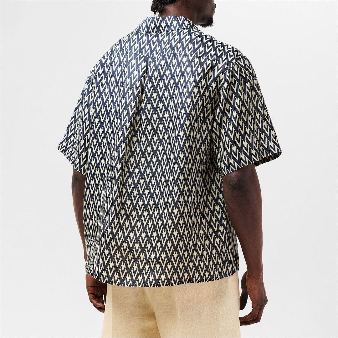 Valentino o1g2r1mq0526 Linen Bowling Shirt in Navy/Cream Size US S / EU 44-46 / 1 - 6 Thumbnail