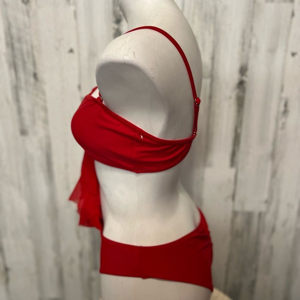 Other Red Ruffle One Shoulder Bikini Set Women’s Size L Swimwear Size ONE SIZE - 4 Thumbnail