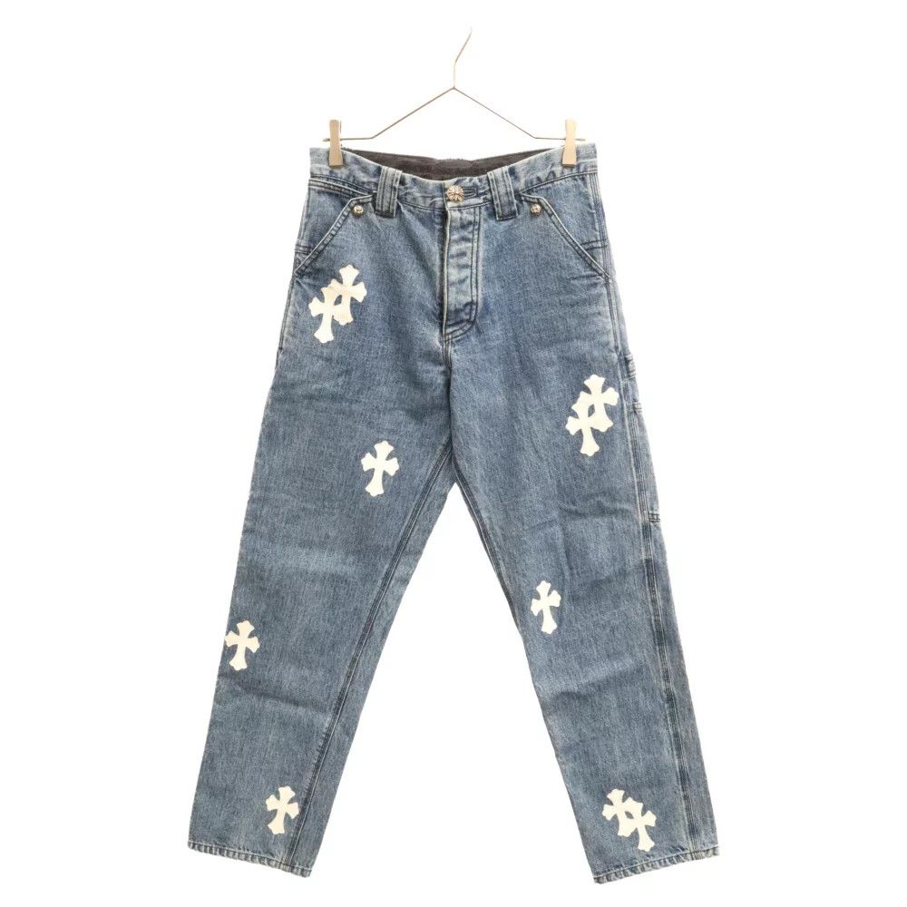 image of Chrome Hearts Cross Patch Carpenter Pants in Blue, Men's (Size 30)