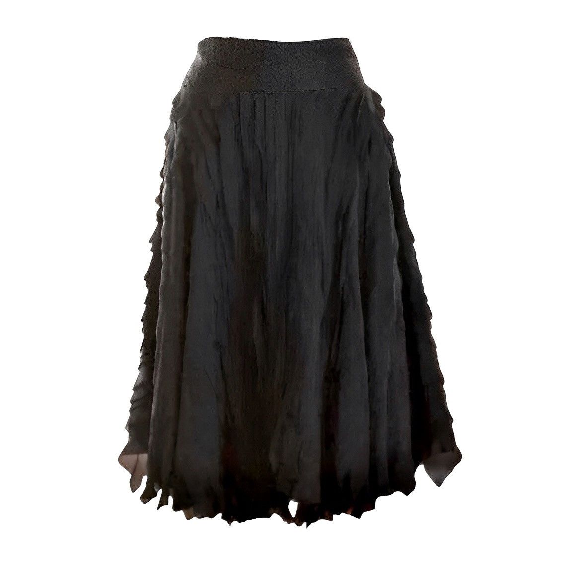 DKNY Black Textured Silk Asymmetrical Midi Skirt