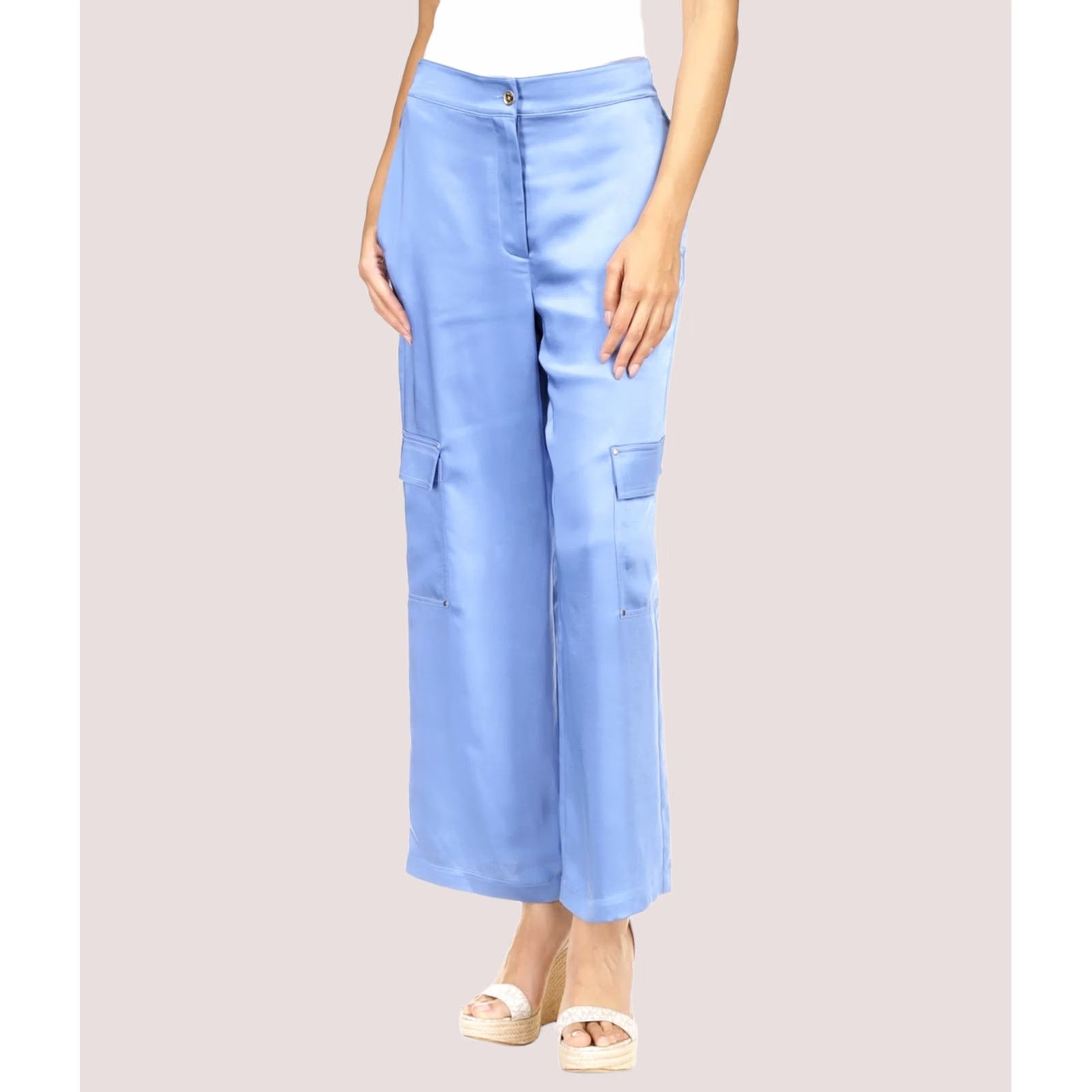 Michael Kors Michael Kors Womens Solid Satin Straight Leg Cargo Casual Pants, brightblue, XL Size 40" / US 18 - 1 Thumbnail