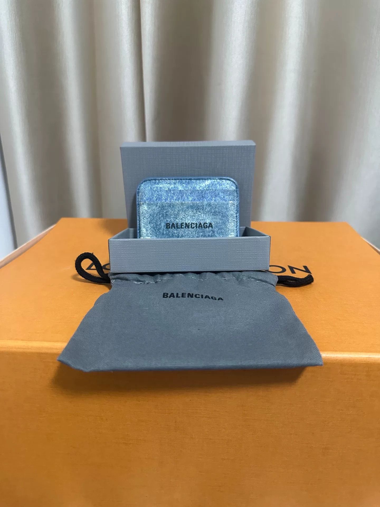 balenciaga washed denim leather card holder