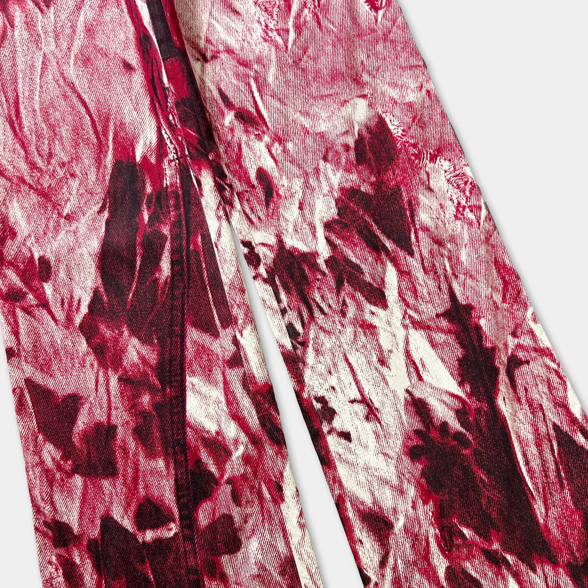 Just Cavalli Just Cavalli 2000's Red White Abstract Print Wide-Leg Pants Size US 31 - 2 Thumbnail