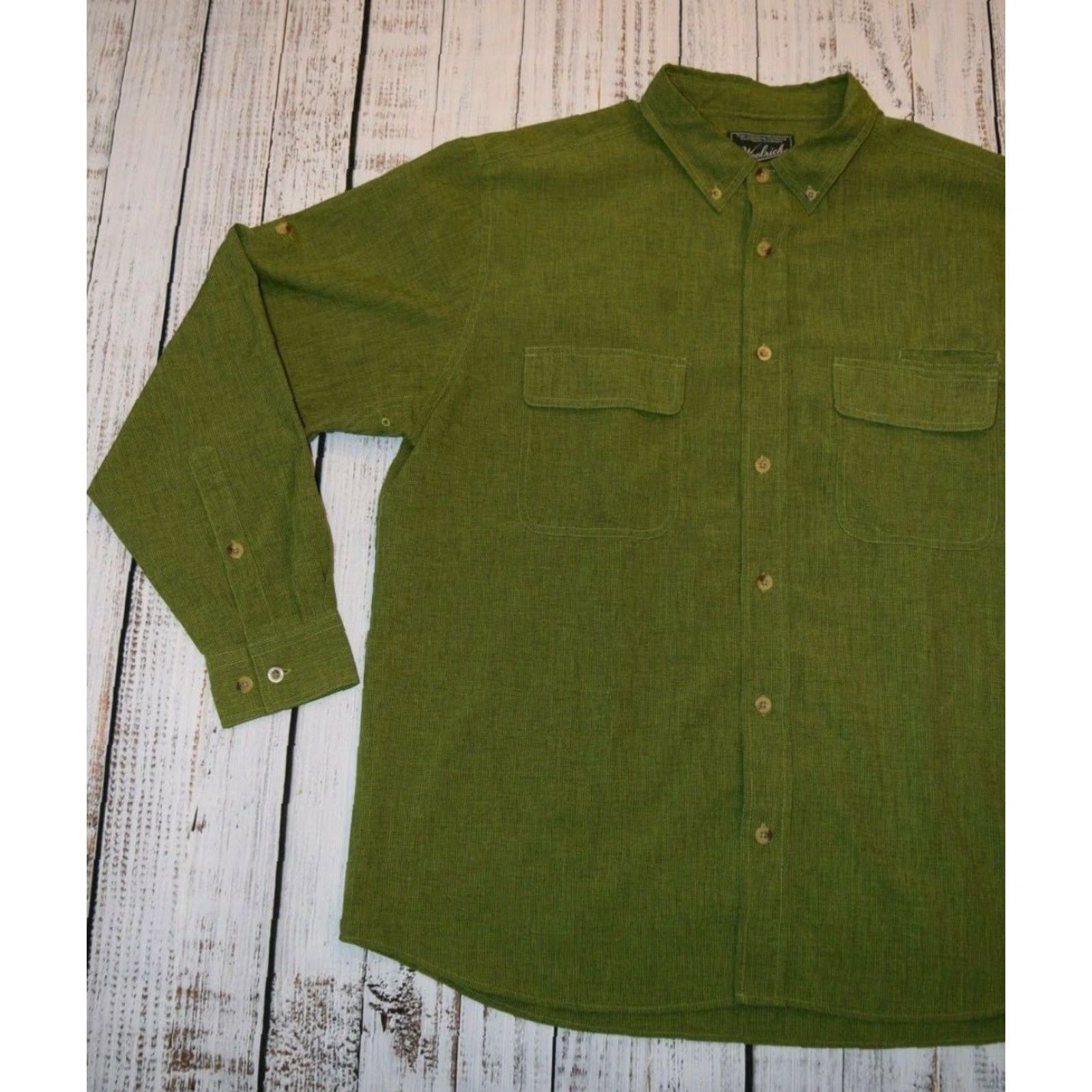 Vintage WOOLRICH PESTO LONG SLEEVE BUTTON SHIRT XL LIME GREEN DOUBLE CHEST POCKETS Size US XL / EU 56 / 4 - 3 Thumbnail