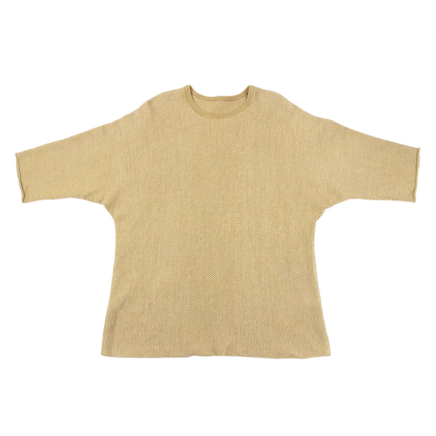Issey Miyake Cotton-Polyester Dolman Half-Sleeve Knit Top in Beige Size US M / EU 48-50 / 2 - 1 Thumbnail