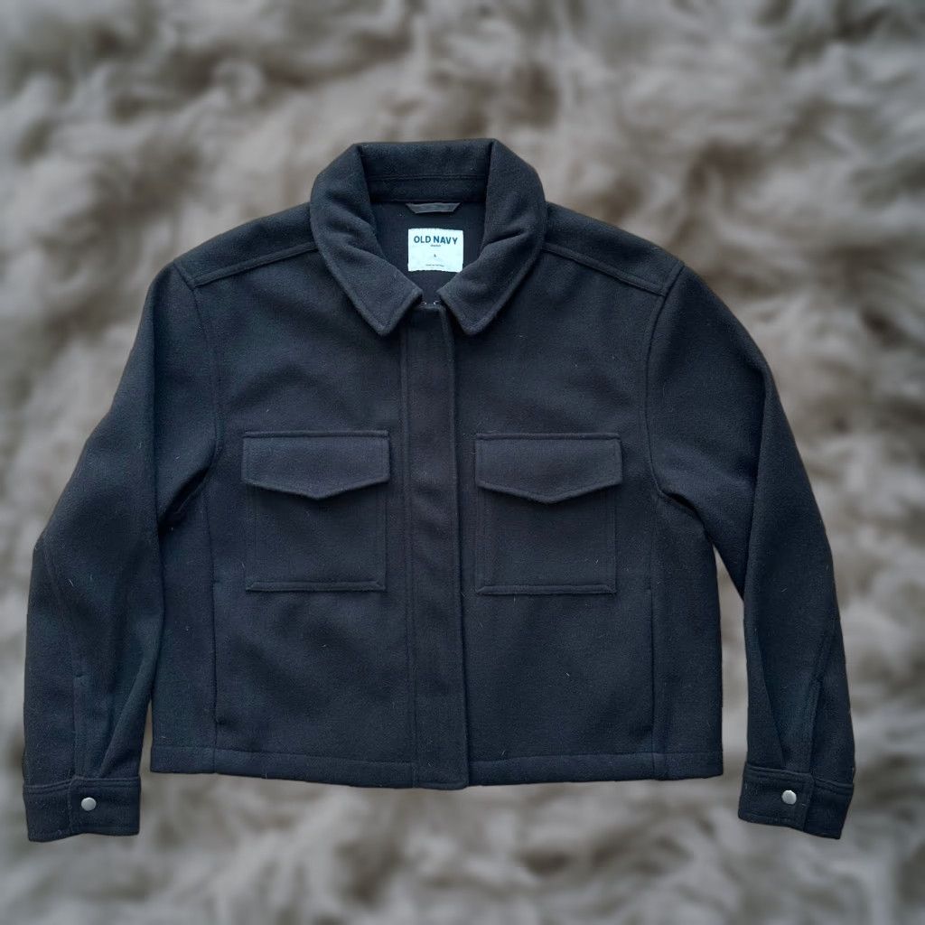 Old Navy Old Navy Jacket Womens Large Full Zip Point Collar Cropped Black Polyester Size L / US 10 / IT 46 - 1 Thumbnail