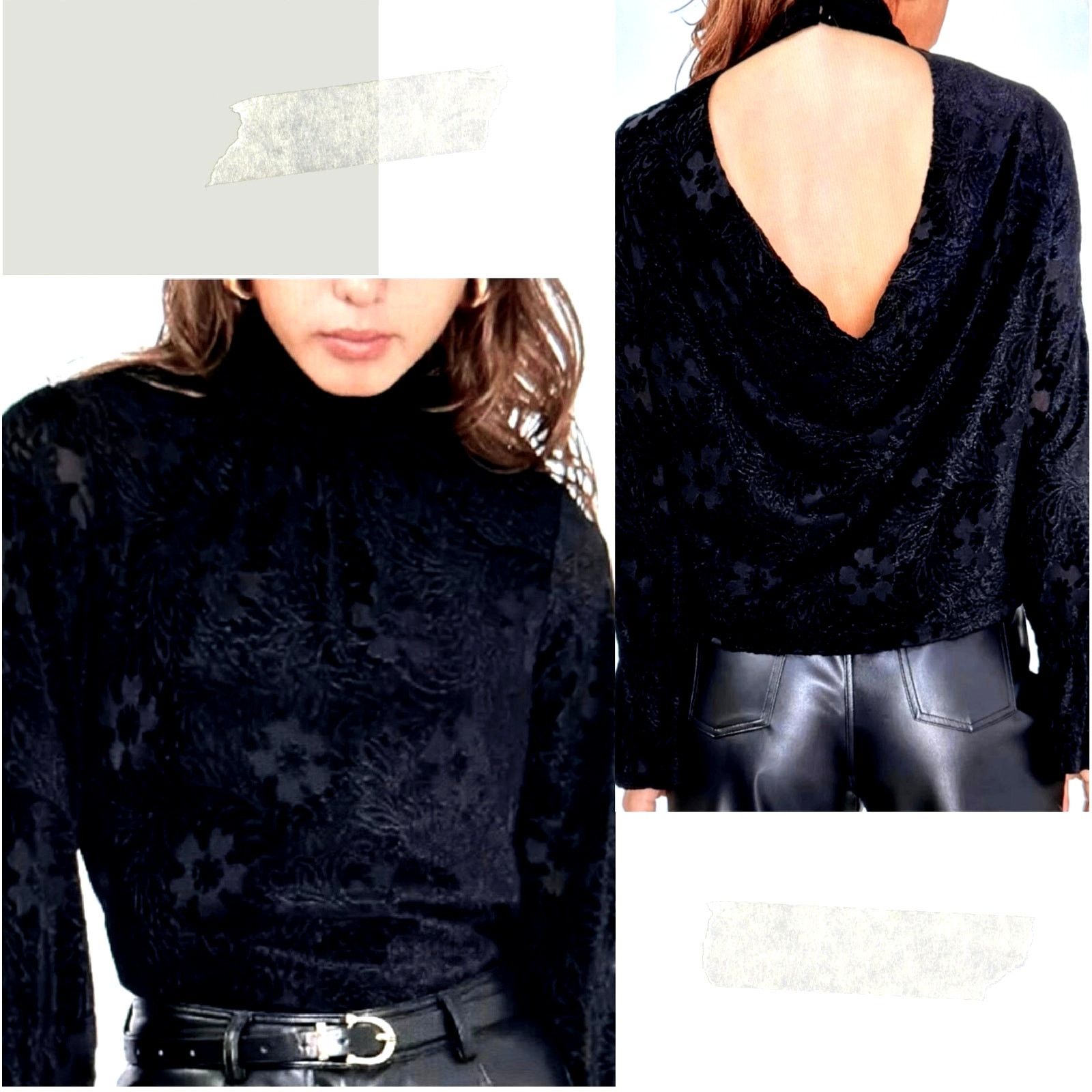 Other 1. State High Neck Open Back Long Sleeve Blouse Rich Black M Size M / US 6-8 / IT 42-44 - 3 Thumbnail