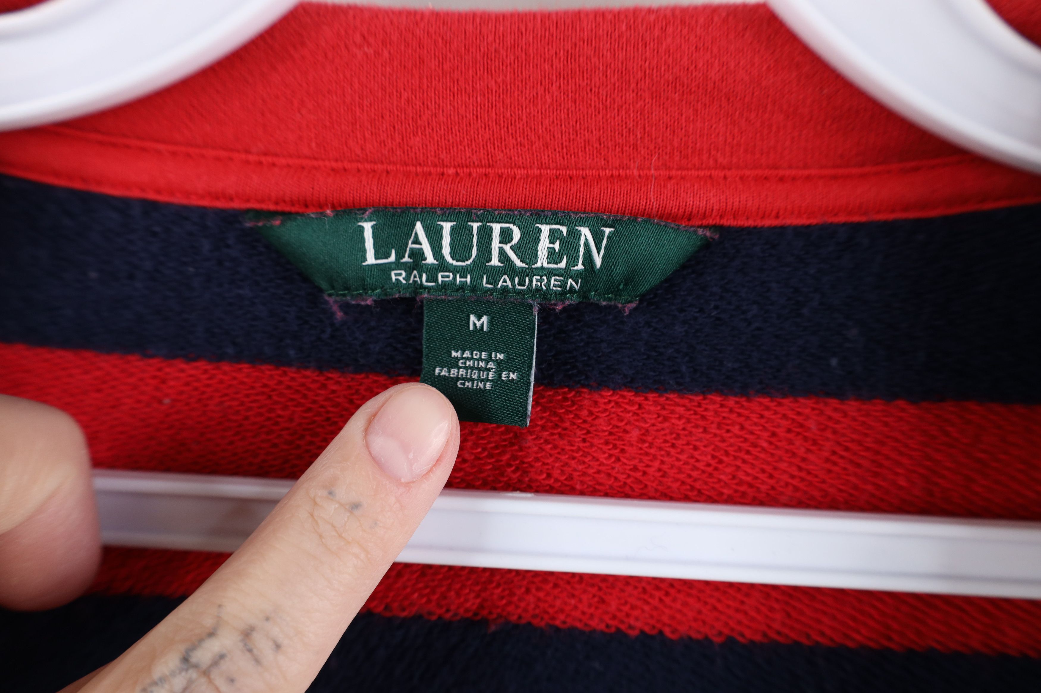 Ralph Lauren Vintage 90s Ralph Lauren Spell Out Striped Sweatshirt Red Size M / US 6-8 / IT 42-44 - 7 Thumbnail