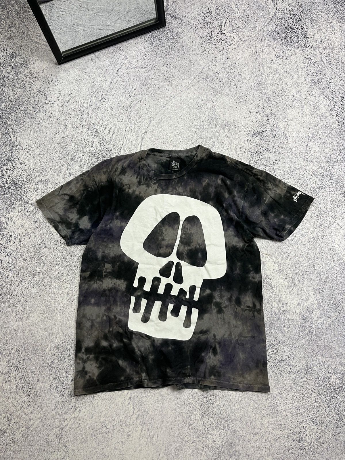 Vintage 2000s ☠️ Stussy Big Skull Head Tie Dye T Shirt Rare