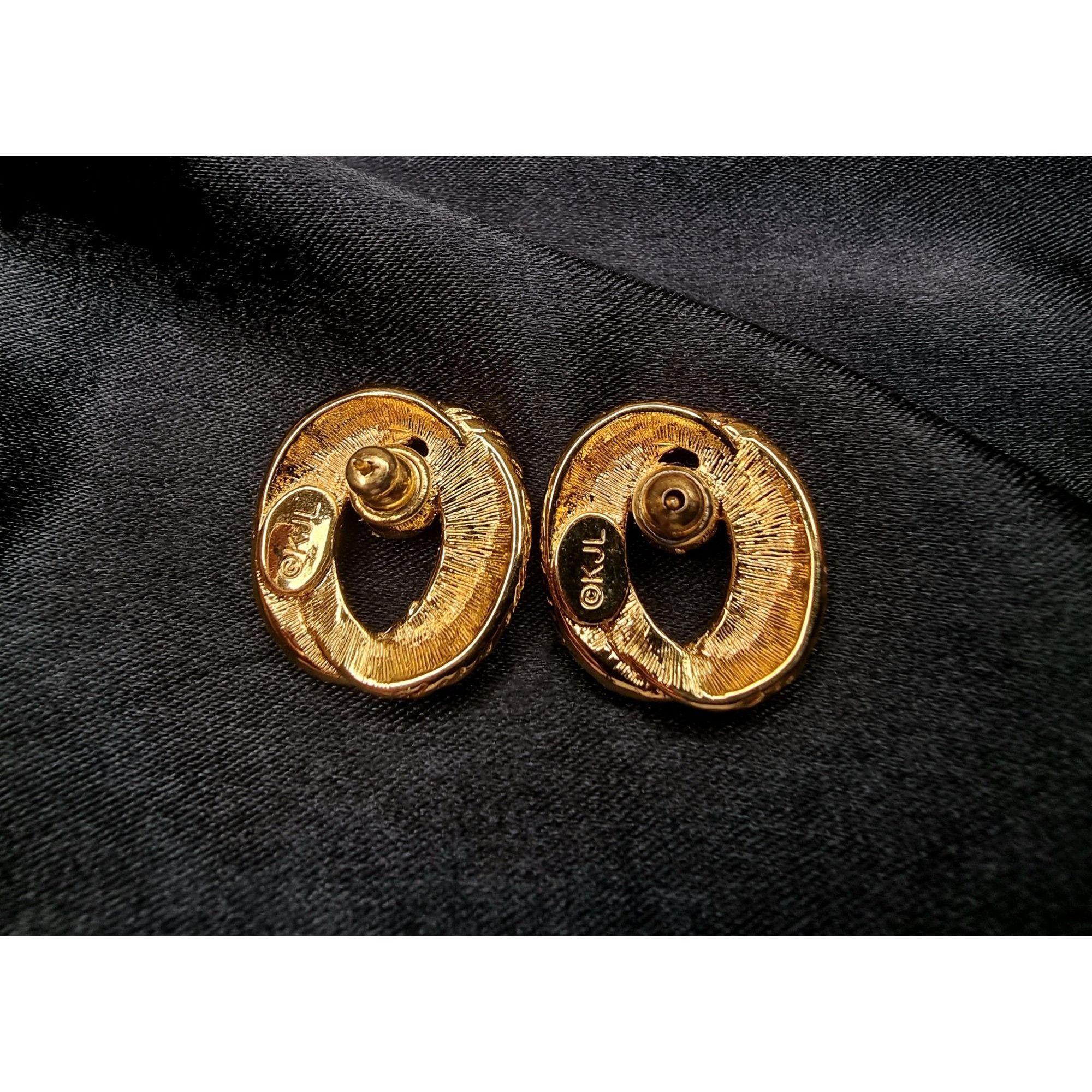 Kenneth Jay Lane Vintage 1990S Kjl Gold-Tone Oval Earrings With Rhinestone C Size ONE SIZE - 5 Thumbnail