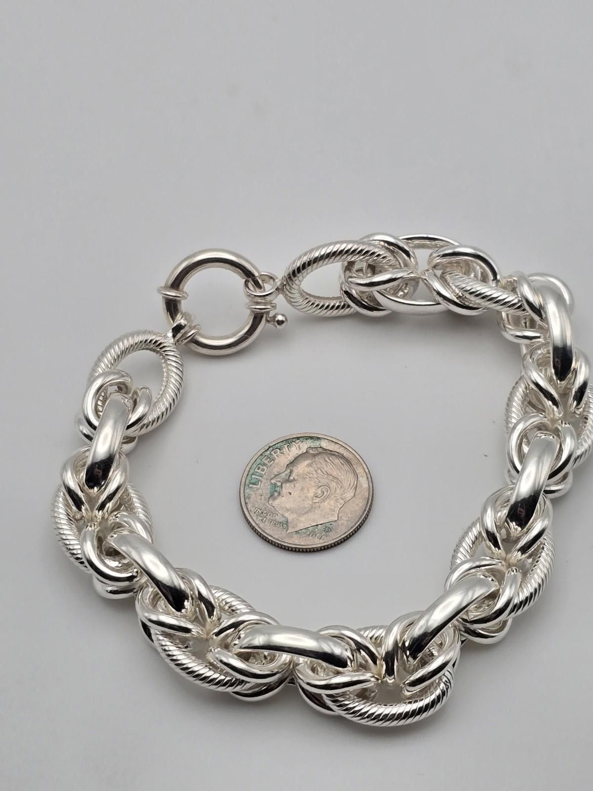 Chalk Line Byzantine Link Chain Bracelet Sterling Silver 7.75" Textured Size ONE SIZE - 1 Thumbnail