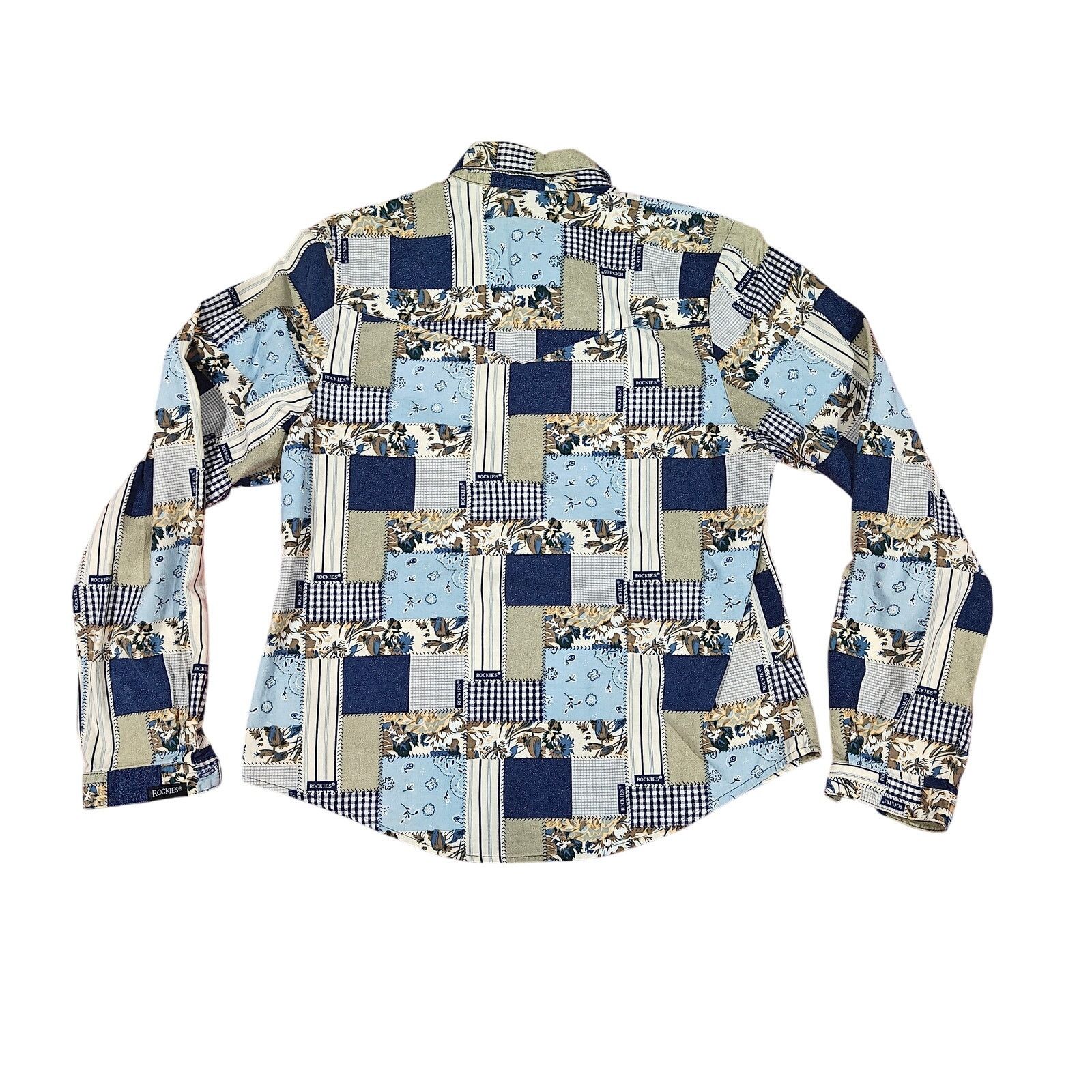 Vintage Rockies Patchwork Button Down Shirt Blue Yellow Women Medium Size M / US 6-8 / IT 42-44 - 4 Thumbnail