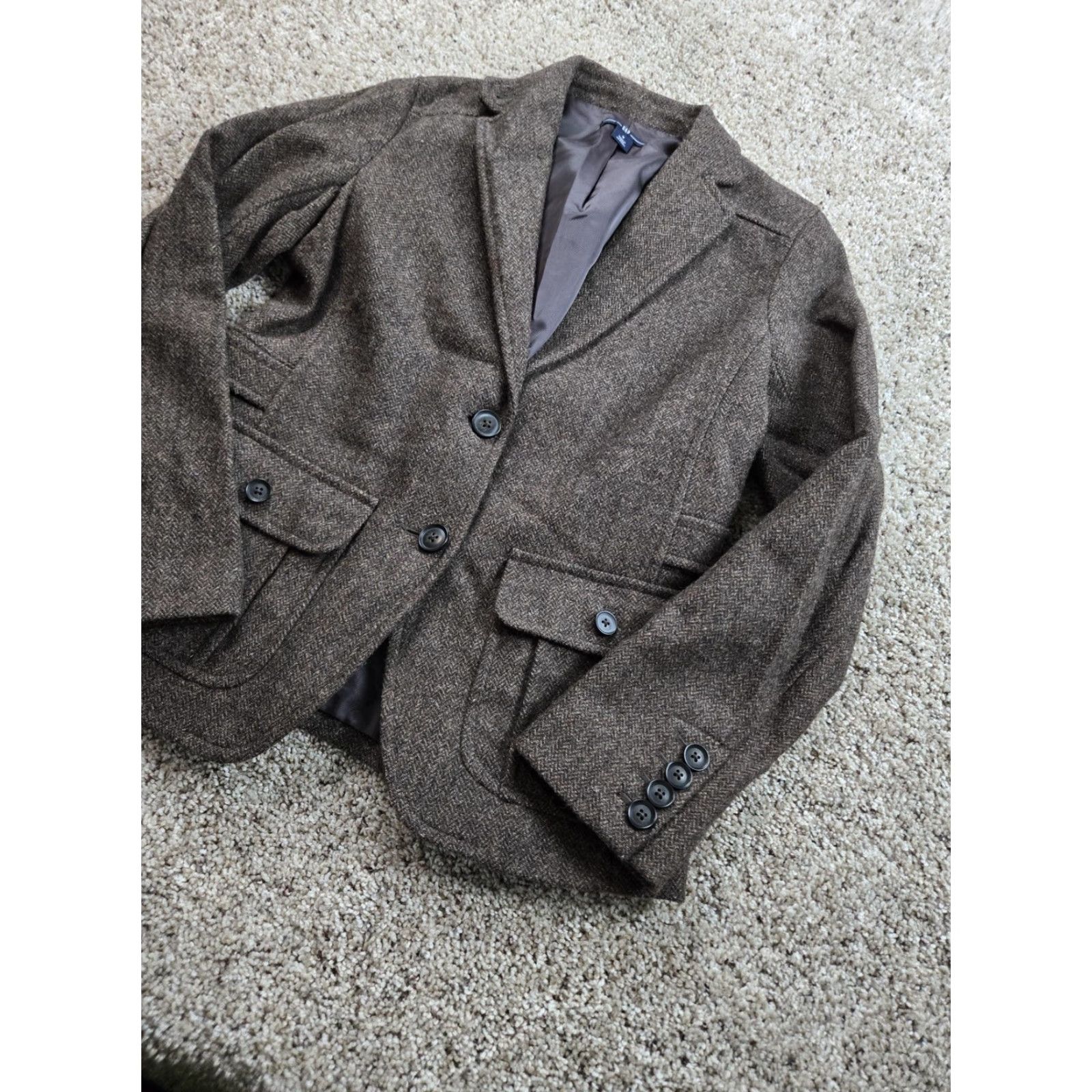 Gap Gap Blazer Womens 6 Brown Wool Herringbone Tweed Single Breasted Jacket Pockets Size M / US 6-8 / IT 42-44 - 2 Thumbnail