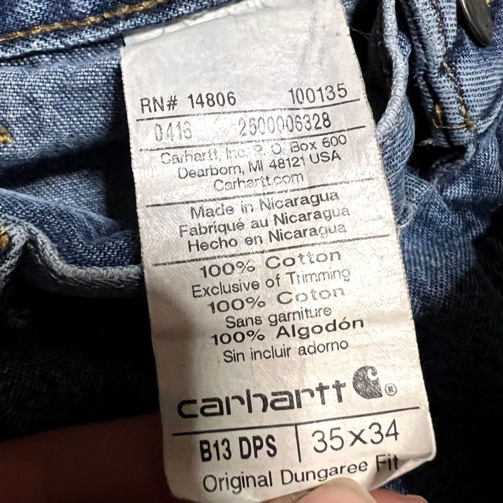 Carhartt Carhartt Jeans Mens 35 x34 Regular 32x31.5 Dungaree Blue Denim Work Straight Jeans Mens Blue Denim 90s? Size US 35 - 6 Thumbnail