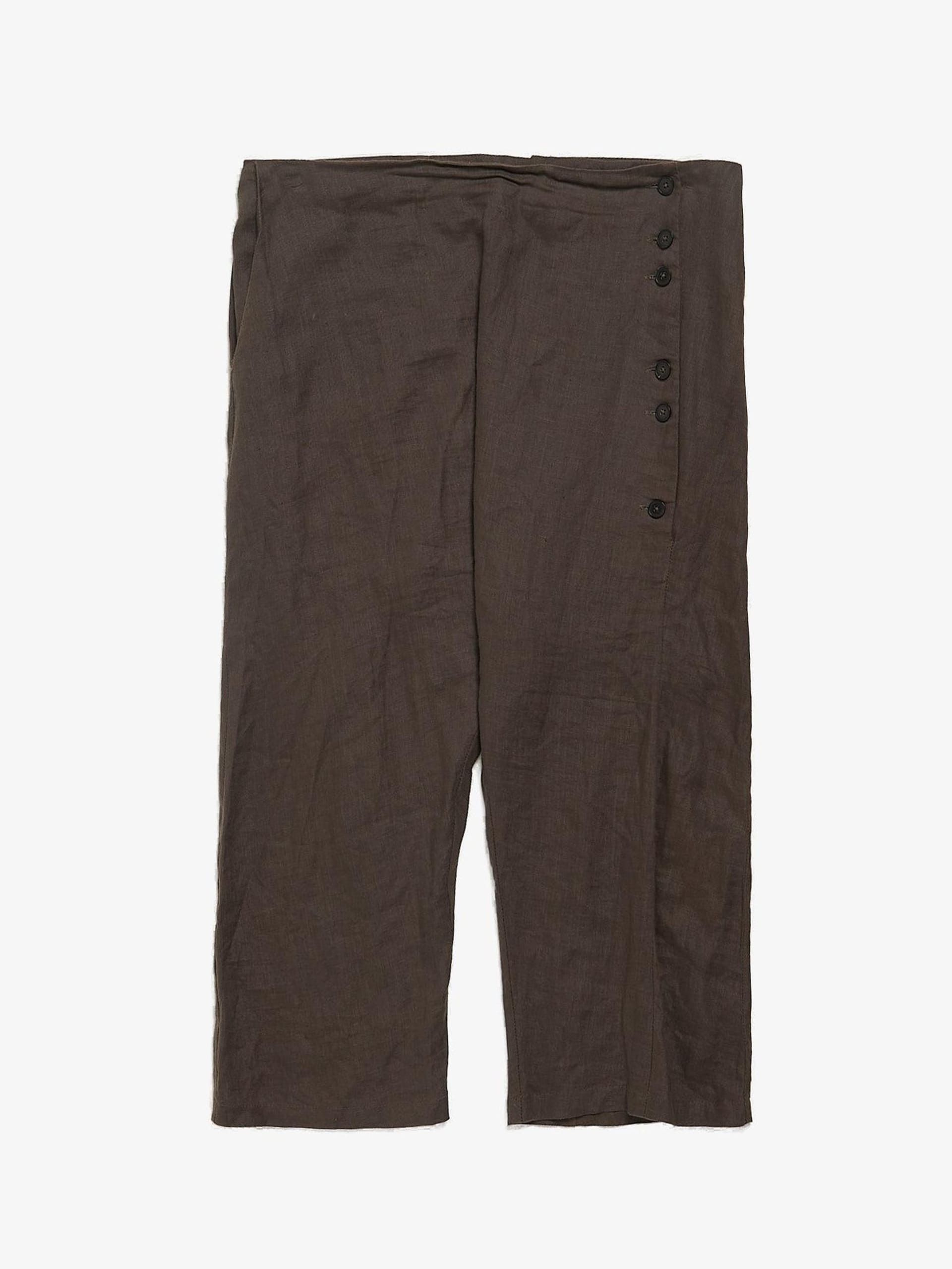 Aleksandr Manamis Brown Gray Side Button Drop Crotch Cropped Linen Pants Size US 34 / EU 50 - 1 Thumbnail