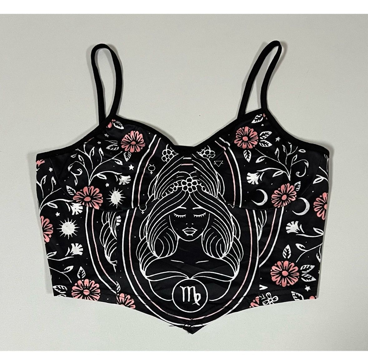 Vintage Black Virgo Astrology Zodiac Boho Crop Top Shirt Size S 🖤✨ Size S / US 4 / IT 40 - 1 Thumbnail