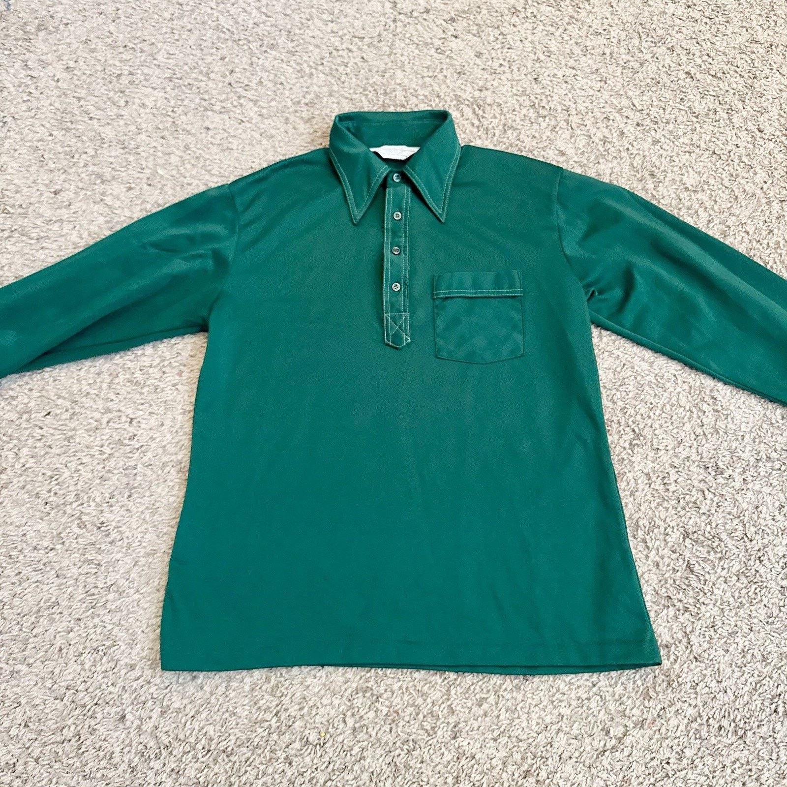 Vintage True Vintage 70s Green Long Sleeve Disco Polo Shirt Large Size US L / EU 52-54 / 3 - 4 Thumbnail