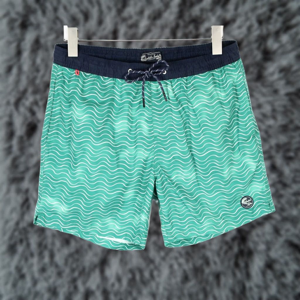 Scotch & Soda SCOTCH & SODA Swimwear Shorts Men's MEDIUM Blue Drawstring Logo Patterned Size US 31 - 1 Thumbnail