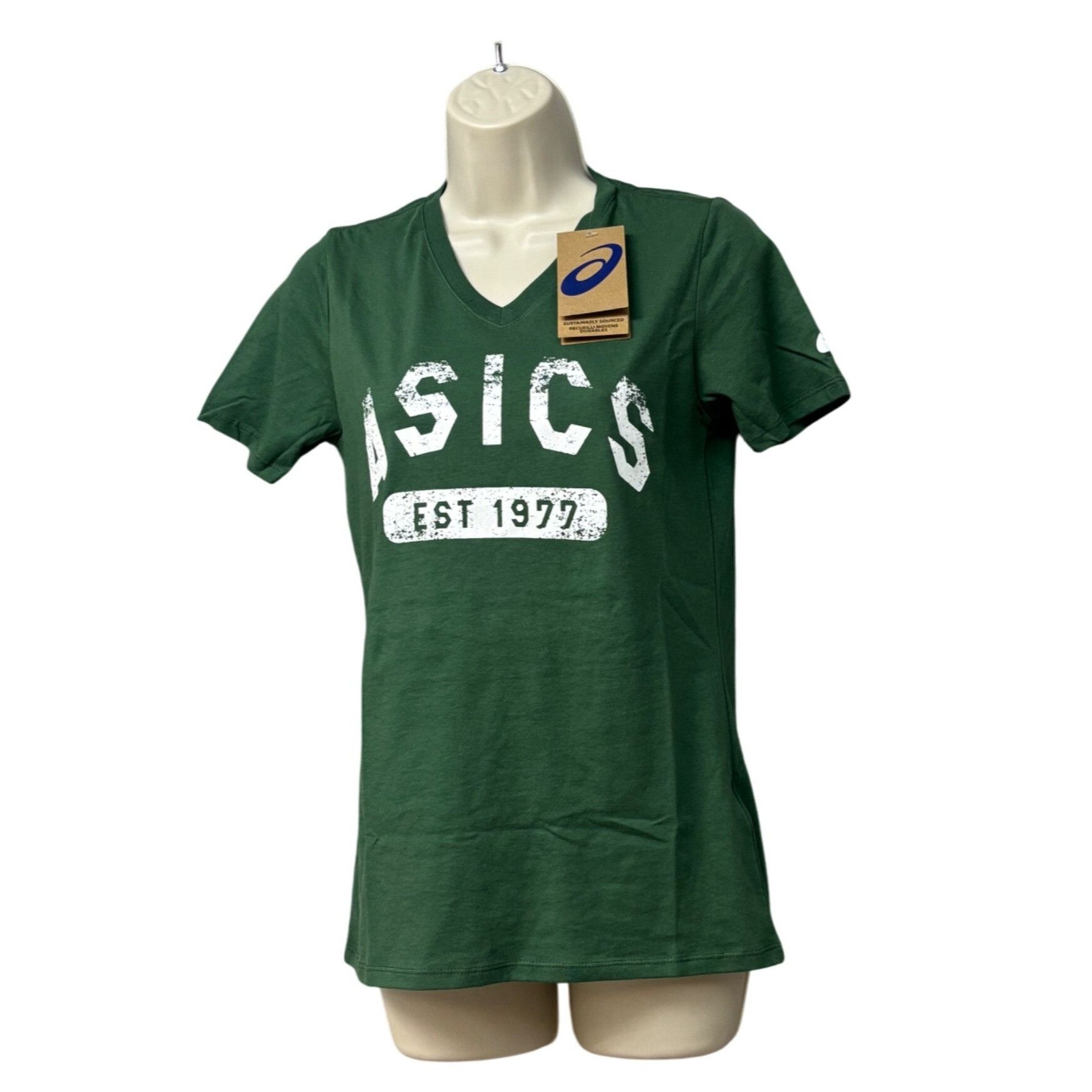 Asics ASICS Women's Short Sleeve Est 1977 V-Neck T-shirt, Hunter G Size XS / US 0-2 / IT 36-38 - 3 Thumbnail