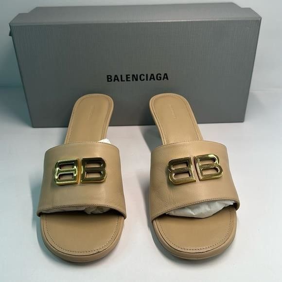 Balenciaga 💯- New Authentic Balenciaga Beige Groupie Leather Heels Size US 9 / IT 39 - 3 Thumbnail