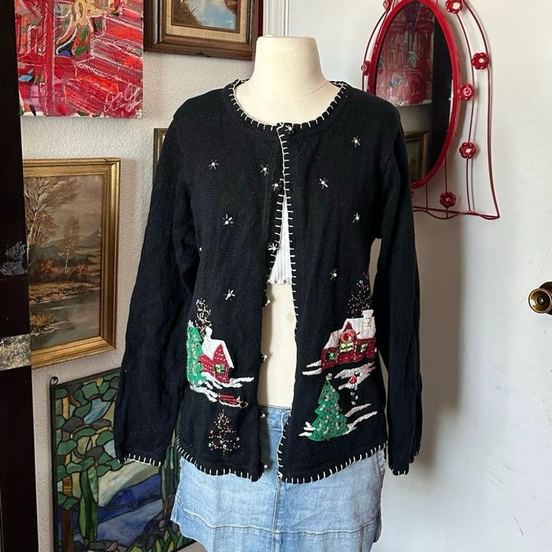 Other sarah bentley christmas embroidered knit cardigan sweater Size L / US 10 / IT 46 - 1 Thumbnail