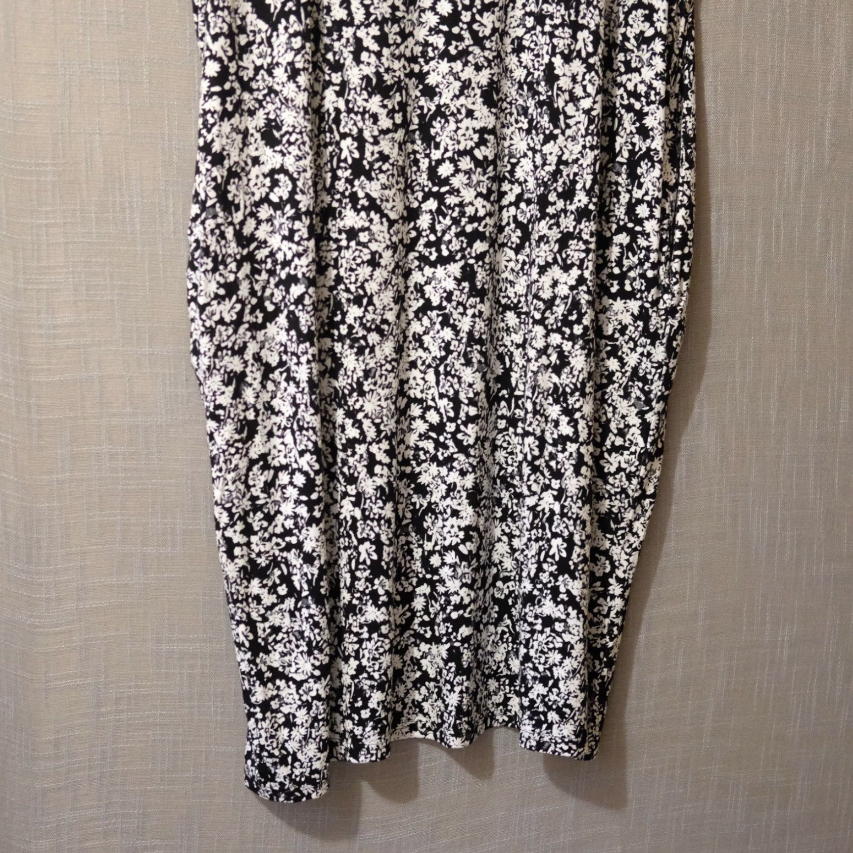 Vintage Terra & Sky Floral Dress Pockets Women's 1X Midi Short Sleeve Round Neck Black/White Stretch Super Soft Nwot! Size XL / US 12-14 / IT 48-50 - 3 Thumbnail
