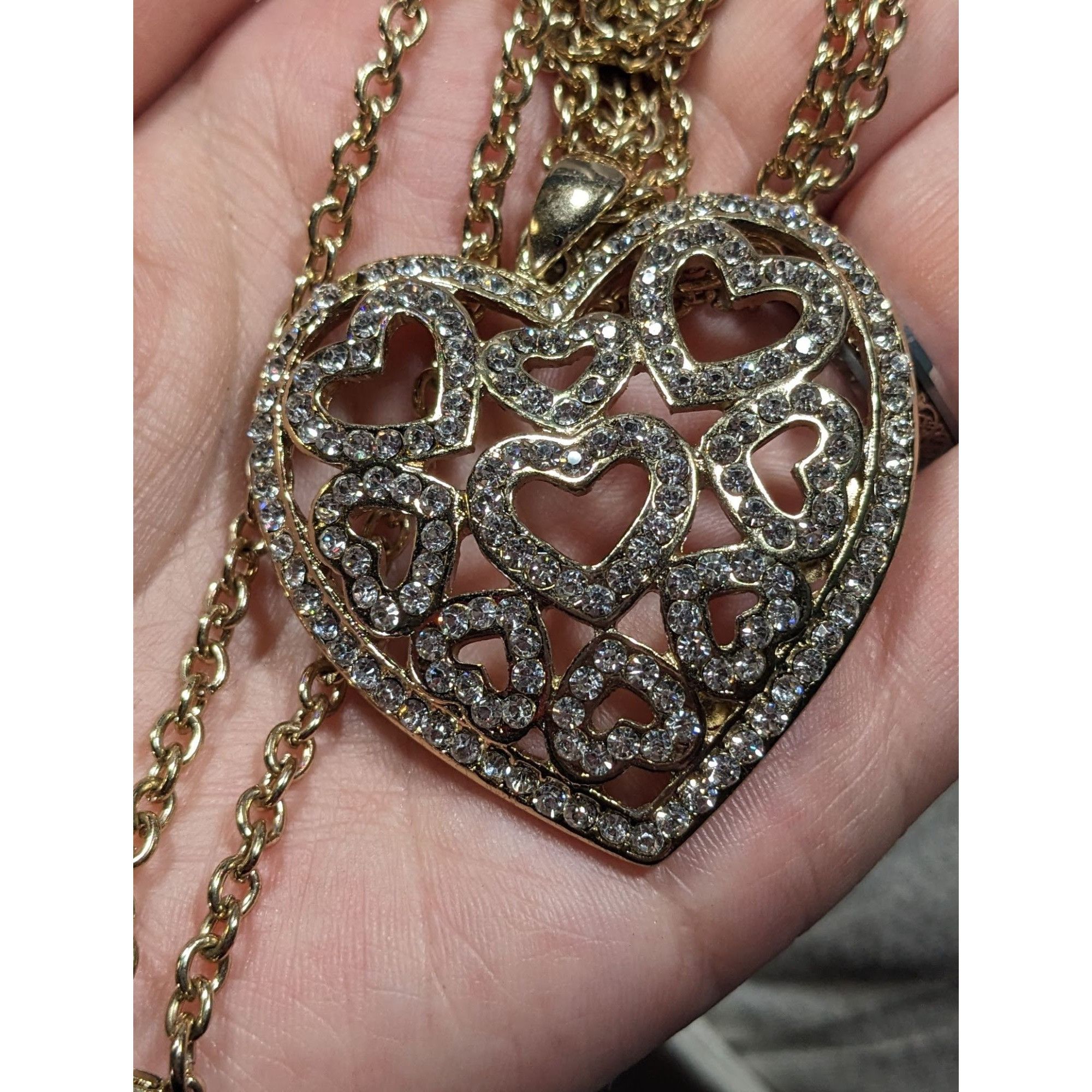 Other Coquette Glam Rhinestone Filigree Heart In Heart Pendant Nec Size ONE SIZE - 5 Thumbnail