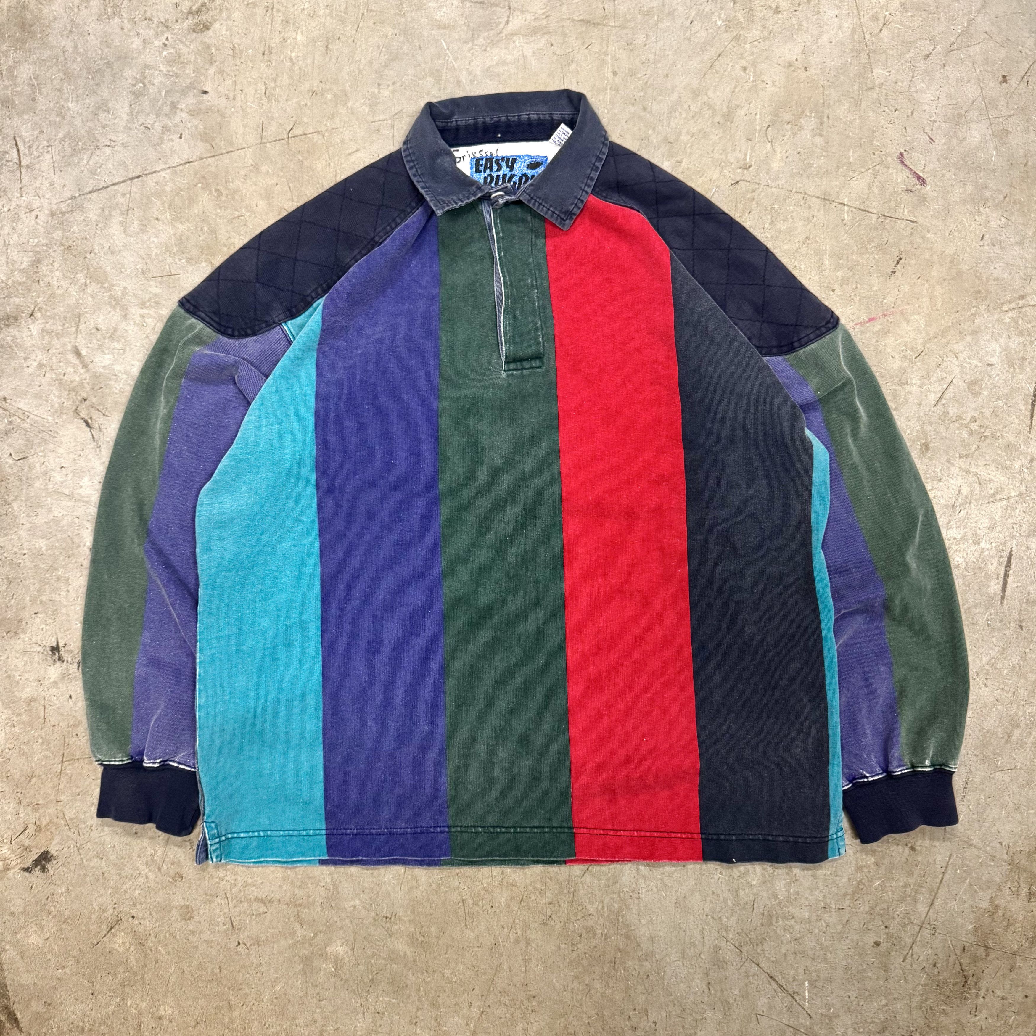 Vintage VTG 90s Easy Rugby Washed Canvas Padded Striped Polo Shirt Size US M / EU 48-50 / 2 - 1 Thumbnail