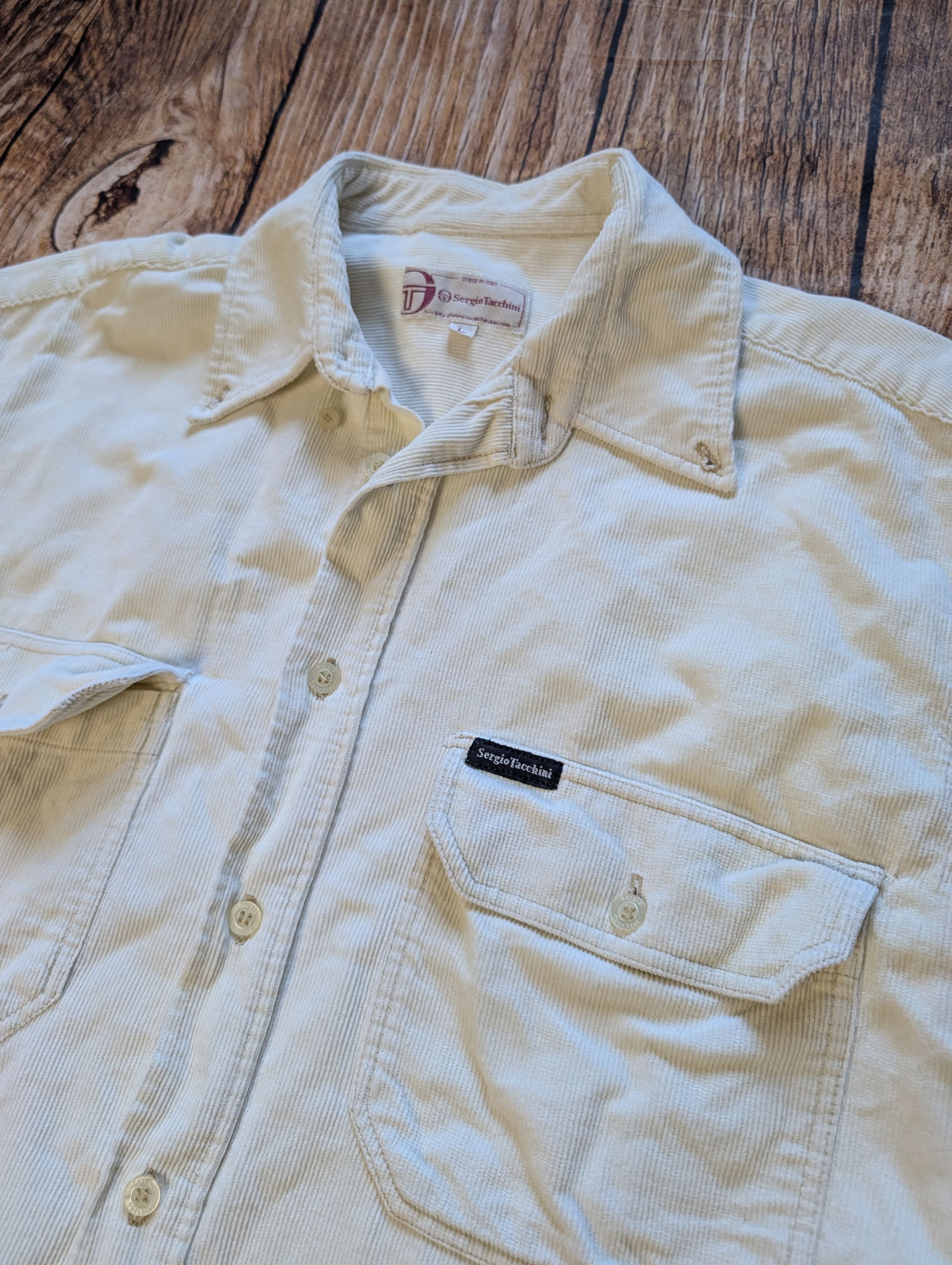 Sergio Tacchini × Vintage Ivory white Sergio Tacchini corduroy overshirt texas western Size US L / EU 52-54 / 3 - 1 Thumbnail