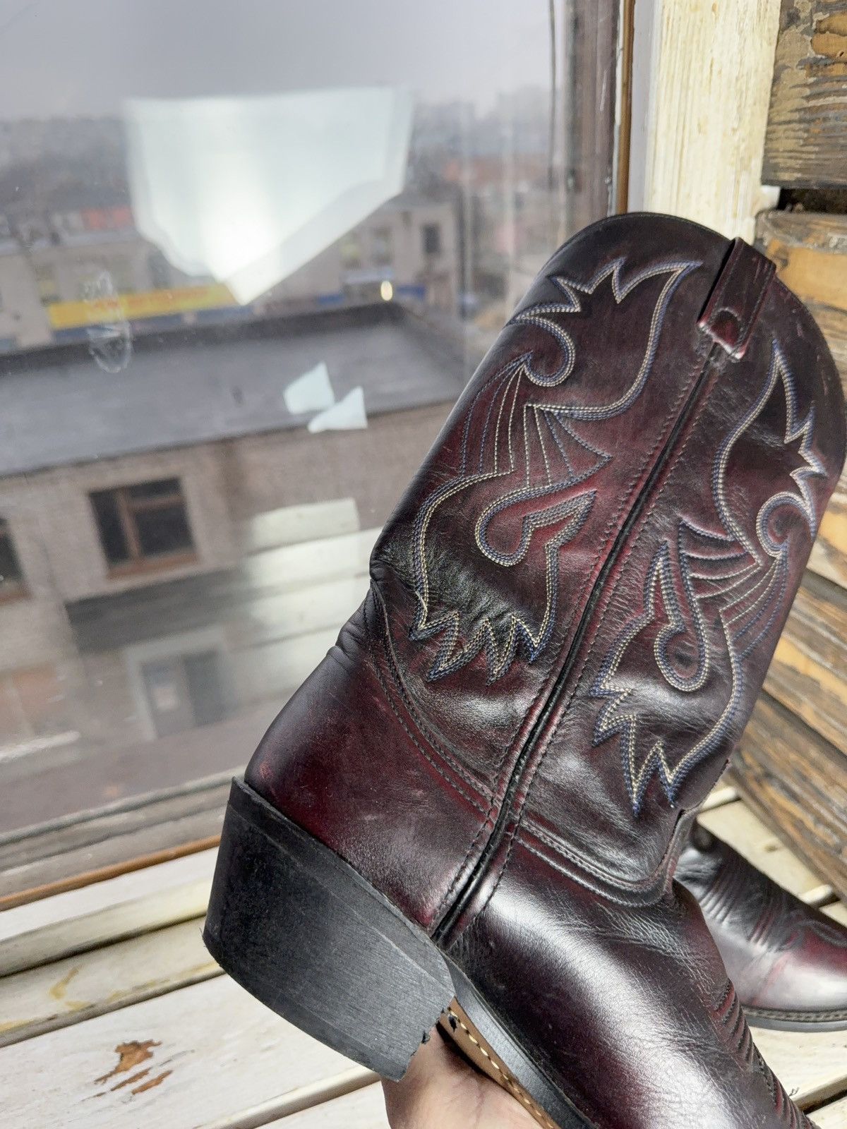 Vintage Retro Vintage Western Cowboy Leather Boots Burgundy Black Size US 8 / EU 41 - 13 Thumbnail