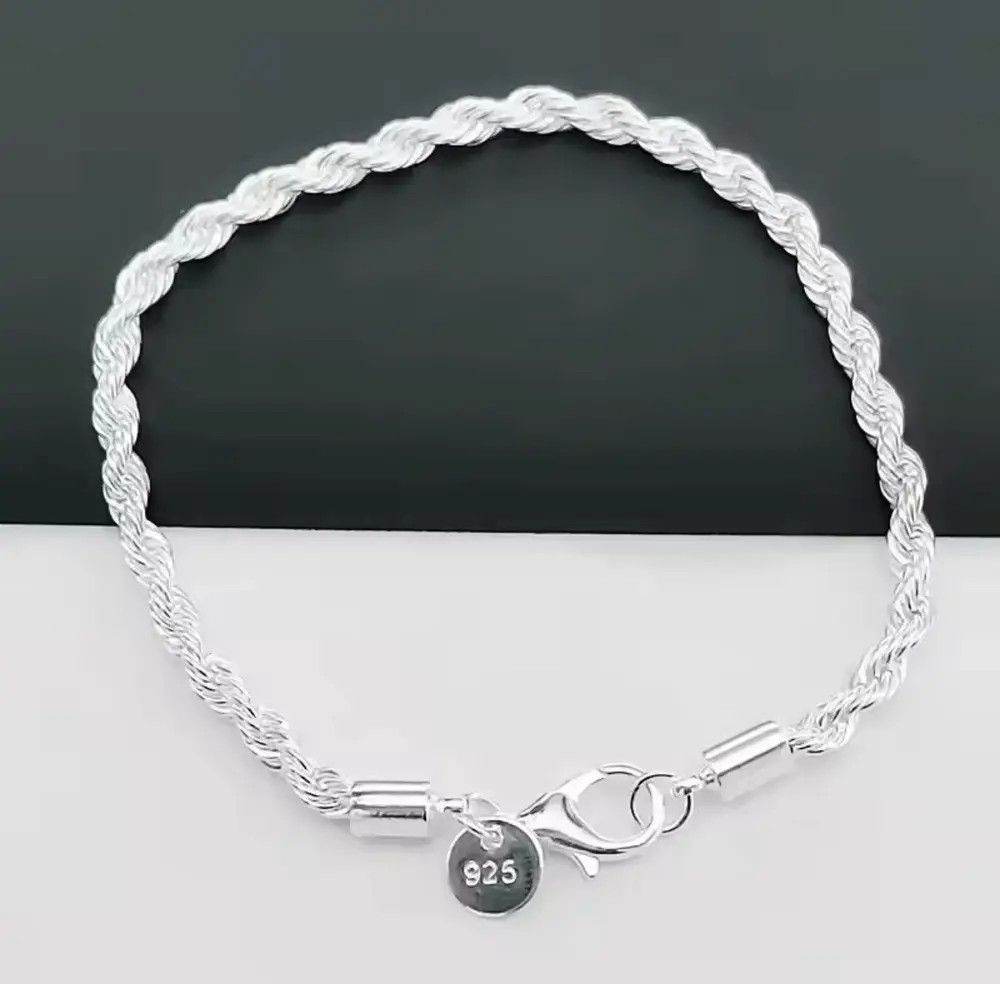 Jewelry 925 Sterling Silver 4MM Twisted Rope Bracelet Size ONE SIZE - 1 Thumbnail