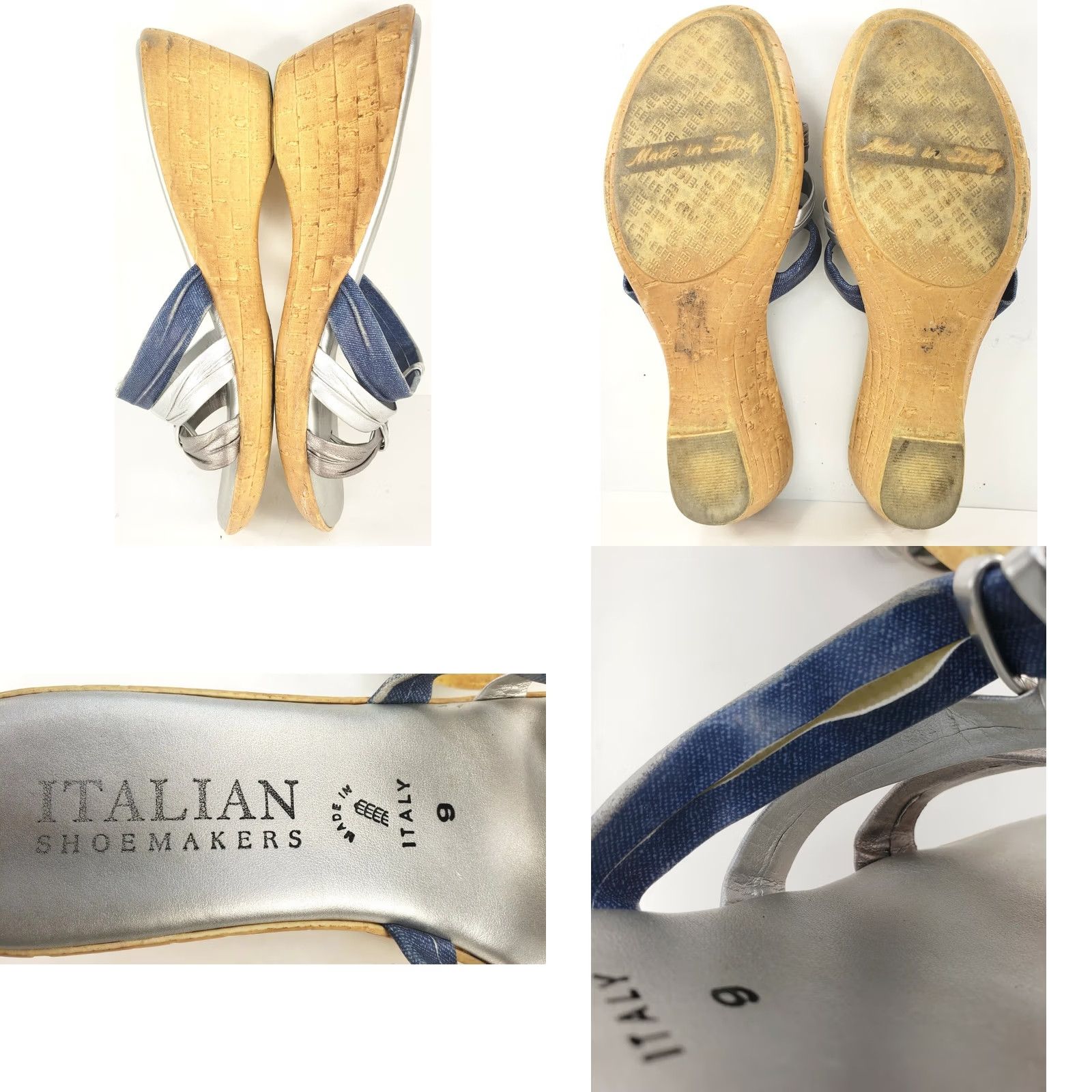 Vintage ITALIAN Shoemaker Denim Silver Wedge Slide Sandal Silver Tone Accent Sz 9 Size US 9 / IT 39 - 8 Thumbnail