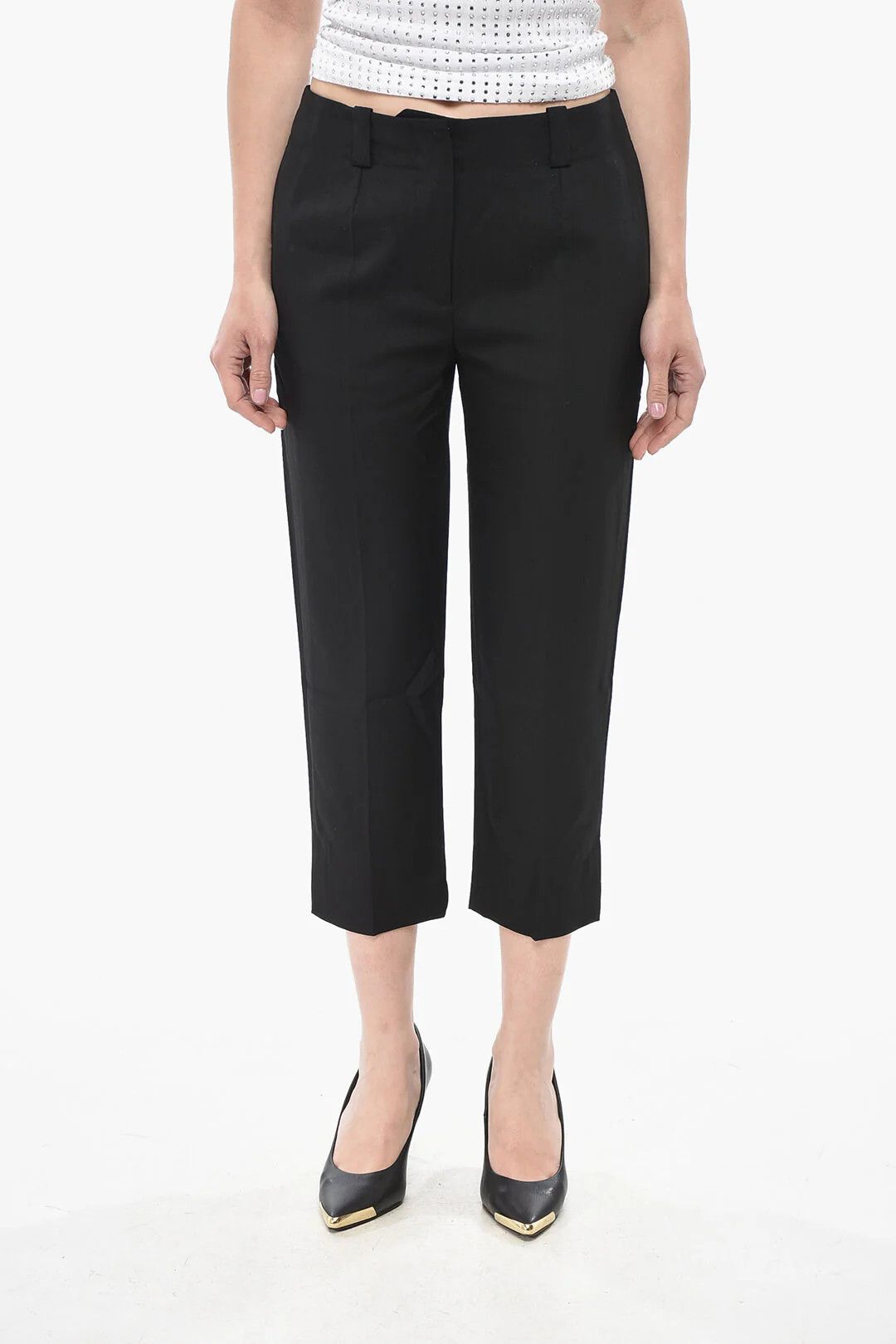 Kenzo og1mm0426 Cropped-Fit Wool Pant in Black Size 28" / US 6 / IT 42 - 1 Thumbnail