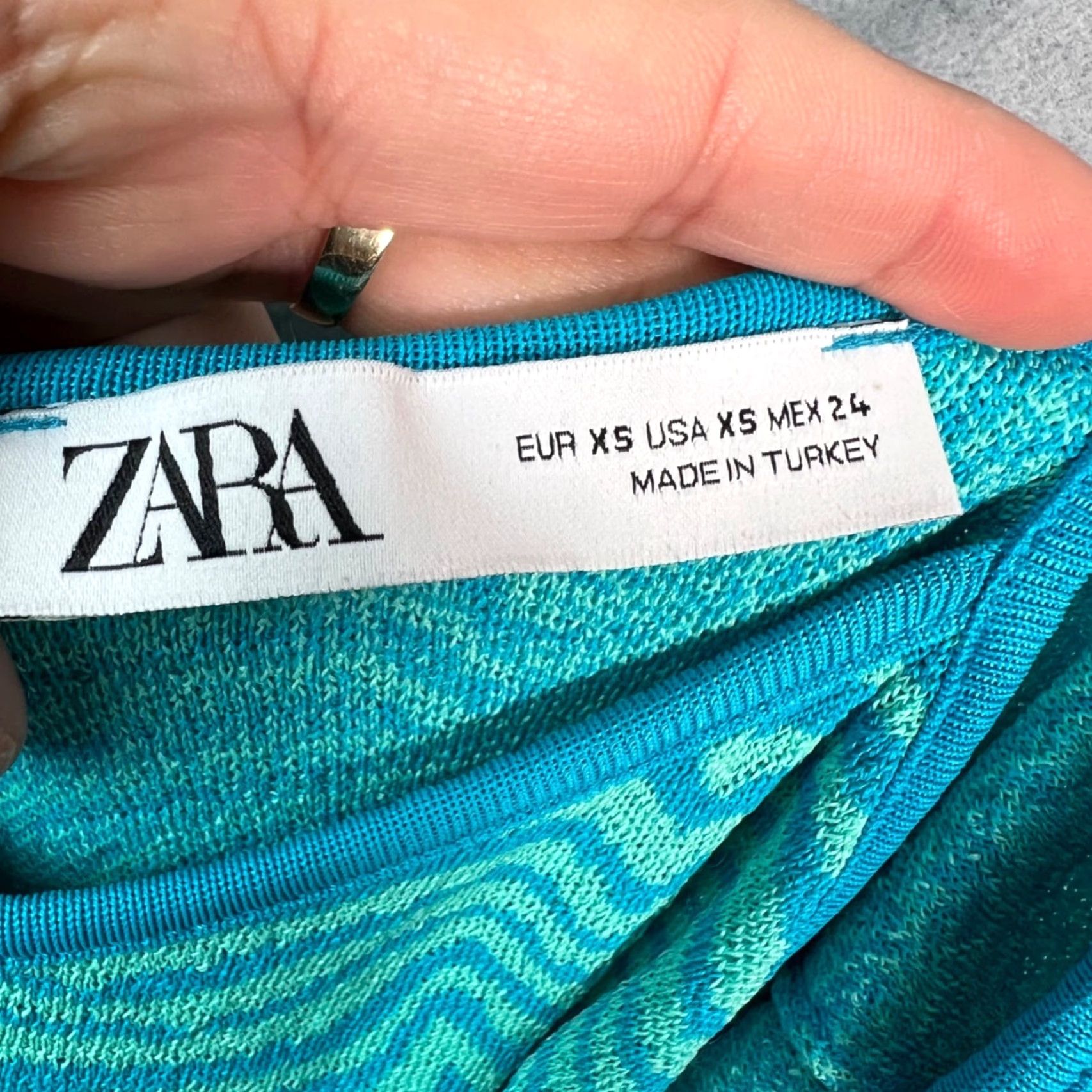 Zara Zara Womens XS Blue & Green Wavy Print Mini Slip Dress w/ Adjustable Straps Dress Size XS / US 0-2 / IT 36-38 - 3 Thumbnail