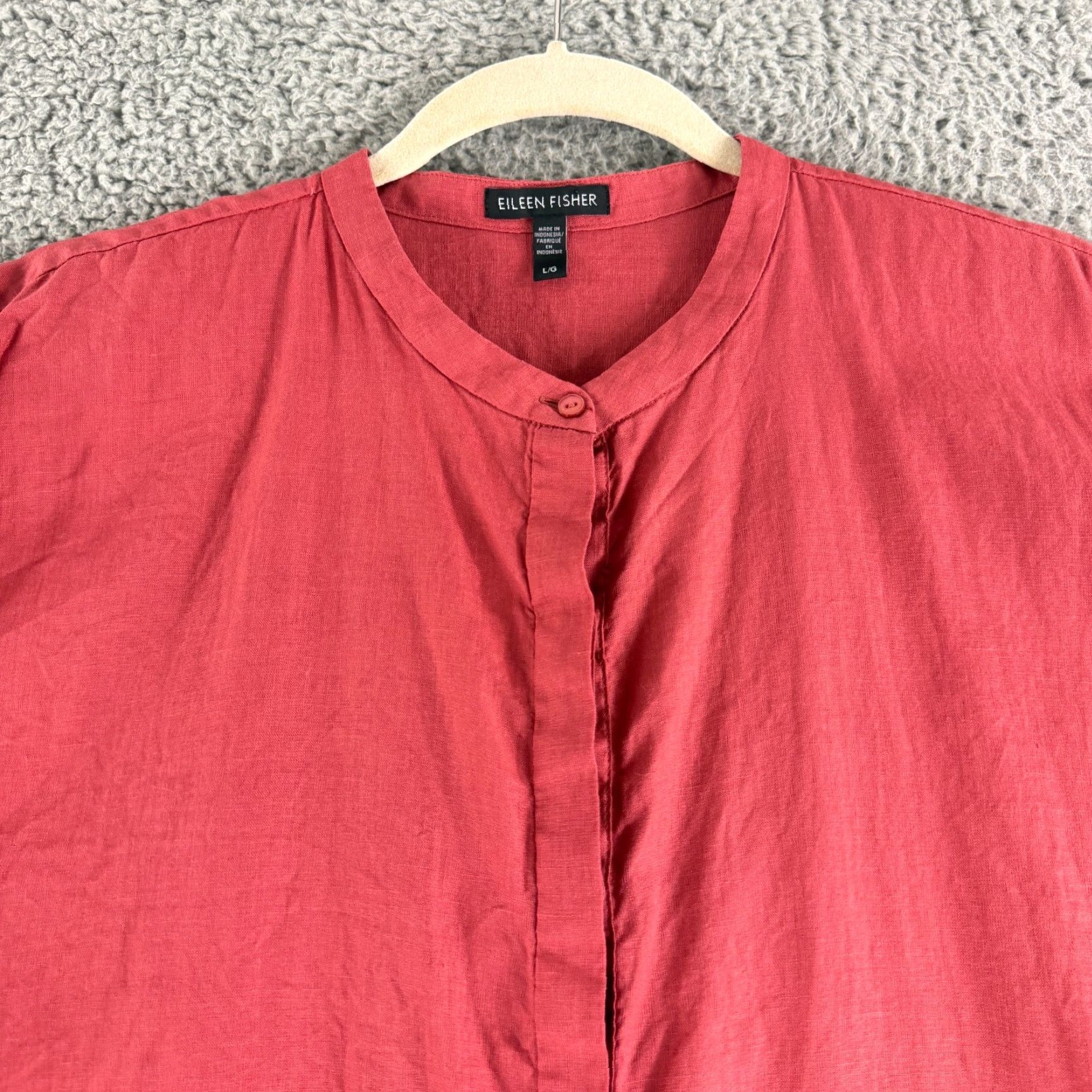 Eileen Fisher Eileen Fisher Button-Up Tunic Shirt Womens Large Red 100% Linen 3/4 Sleeve Size L / US 10 / IT 46 - 2 Thumbnail