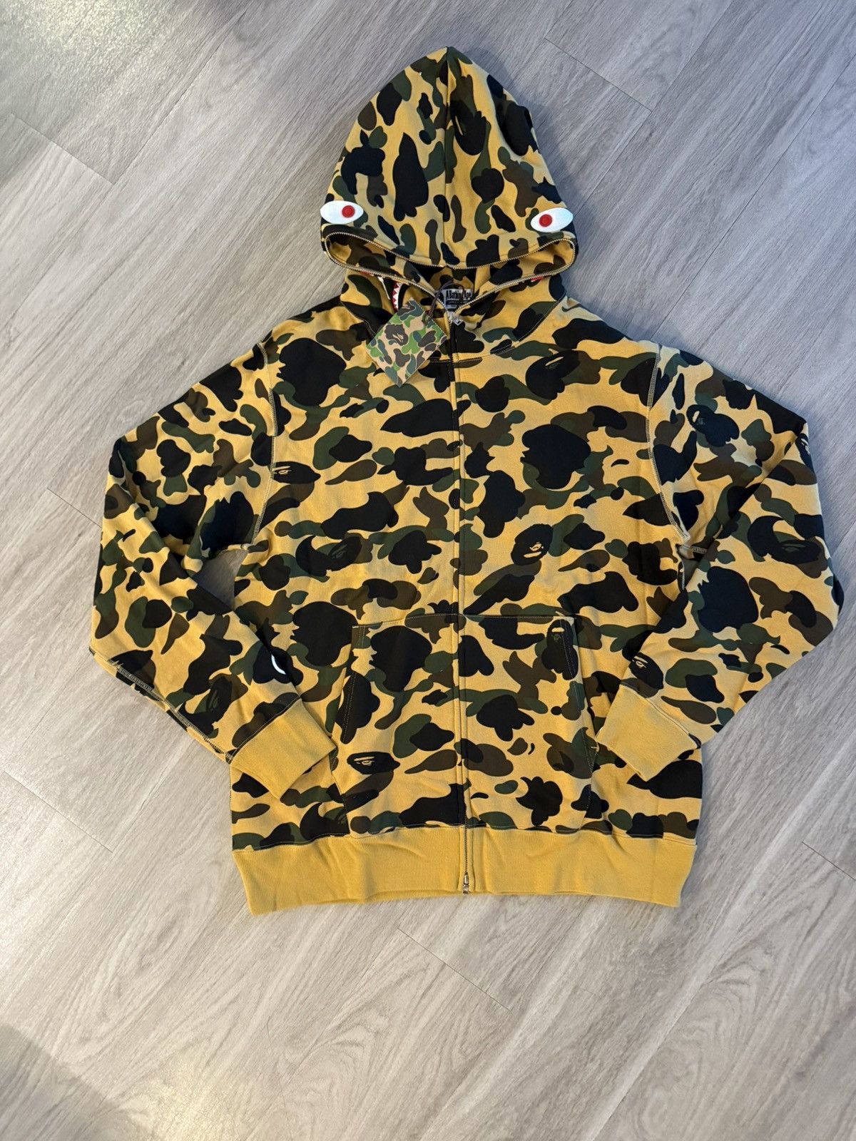 Bape yellow first camo PONR shark full zip