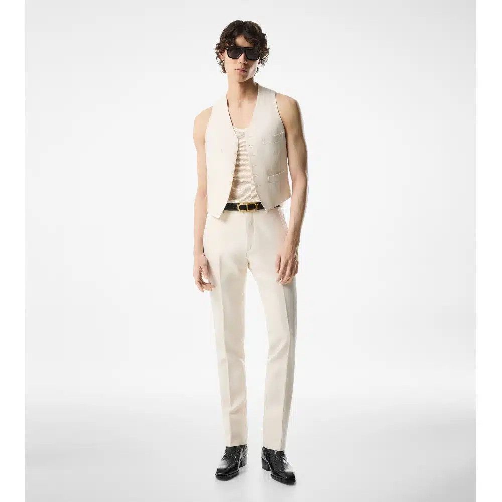 Tom Ford o1loc1c0226 WFPR01 Wool Silk Waistcoat in White Size US M / EU 48-50 / 2 - 2 Thumbnail
