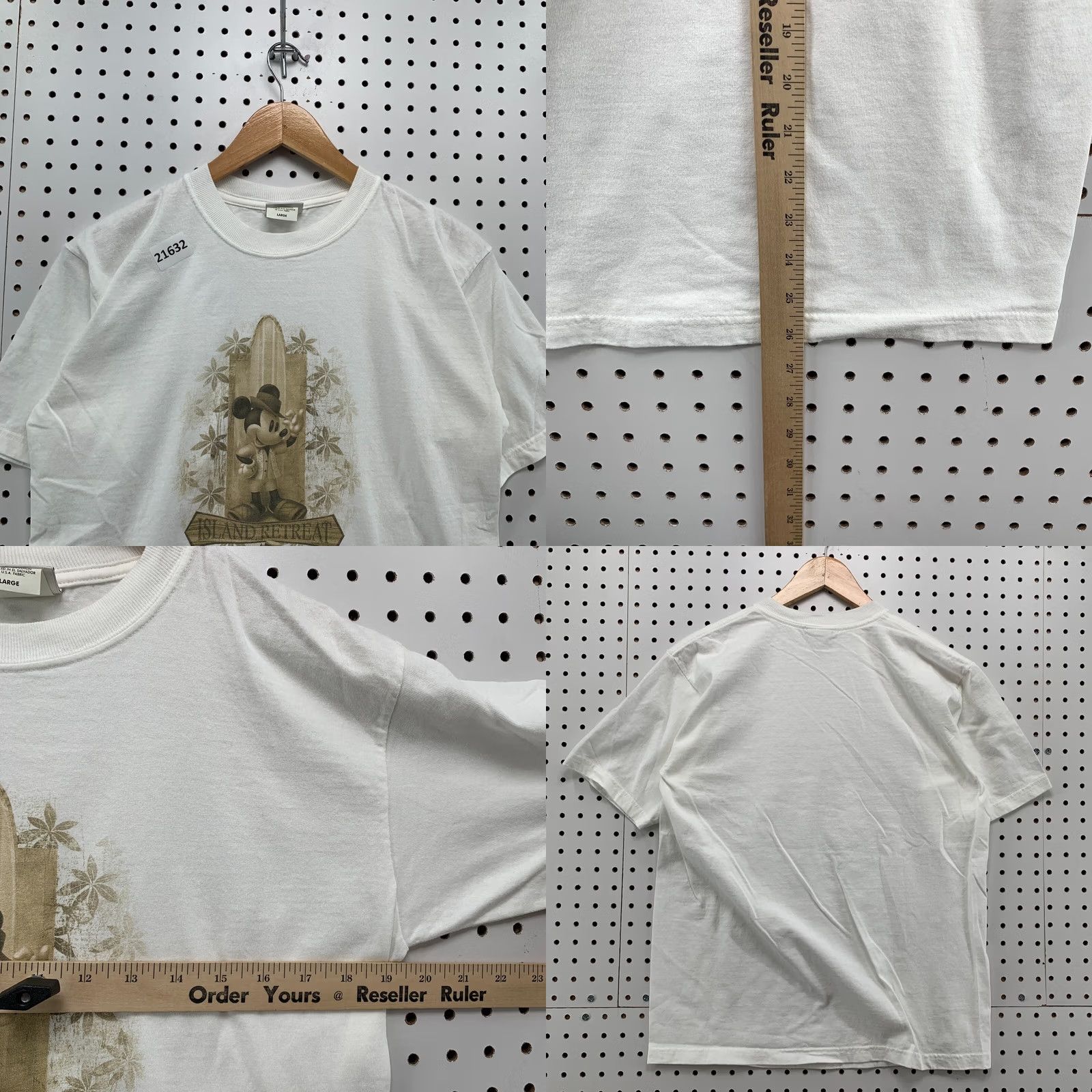 Disney VINTAGE Disney Island Retreat T-Shirt Unisex Adults Large White Mickey Mouse Surfer 19.5x26.5 Size US L / EU 52-54 / 3 - 9 Thumbnail