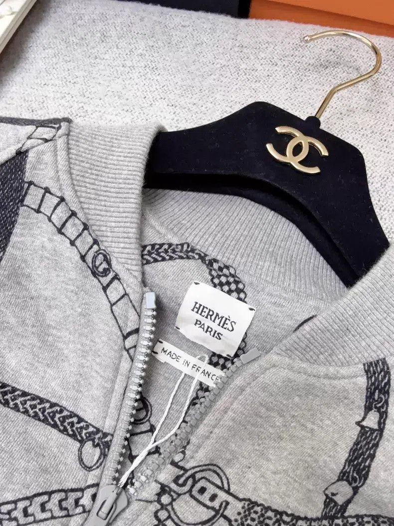 Hermes Hermes Grey Chain Print Pilot Zip-Up Hooded Sweatshirt Jac Size XS / US 0-2 / IT 36-38 - 5 Thumbnail
