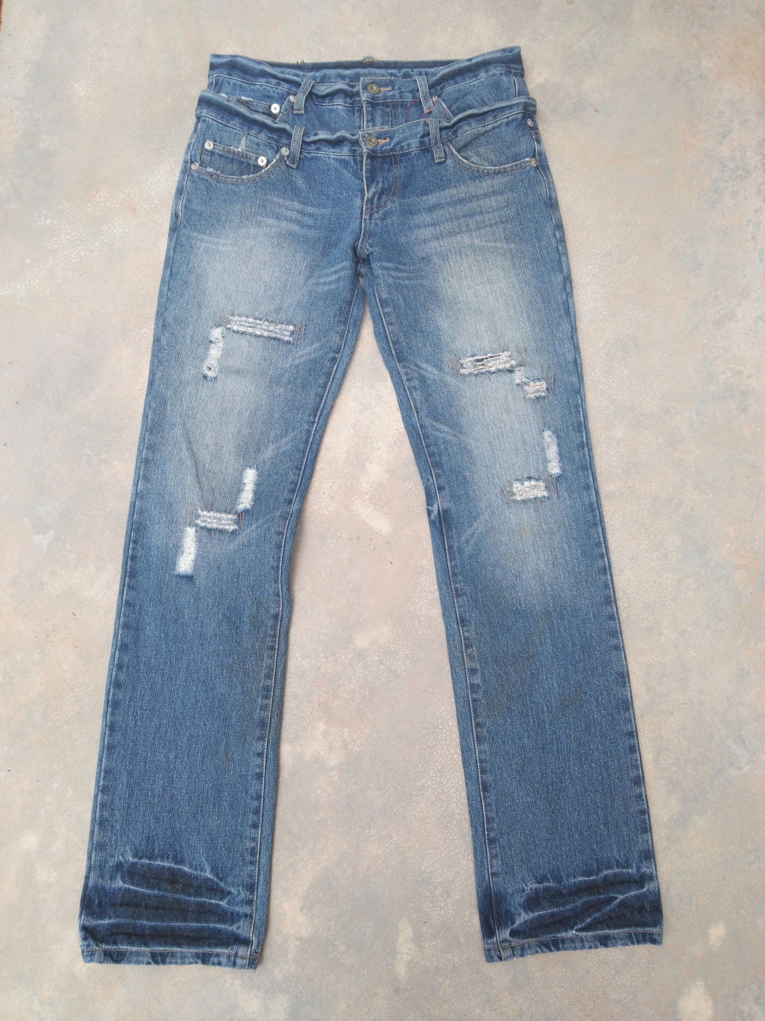 Japanese Brand Vintage Avant-garde Style Double Waist Punk Jeans 32x33 Size US 32 / EU 48 - 1 Thumbnail