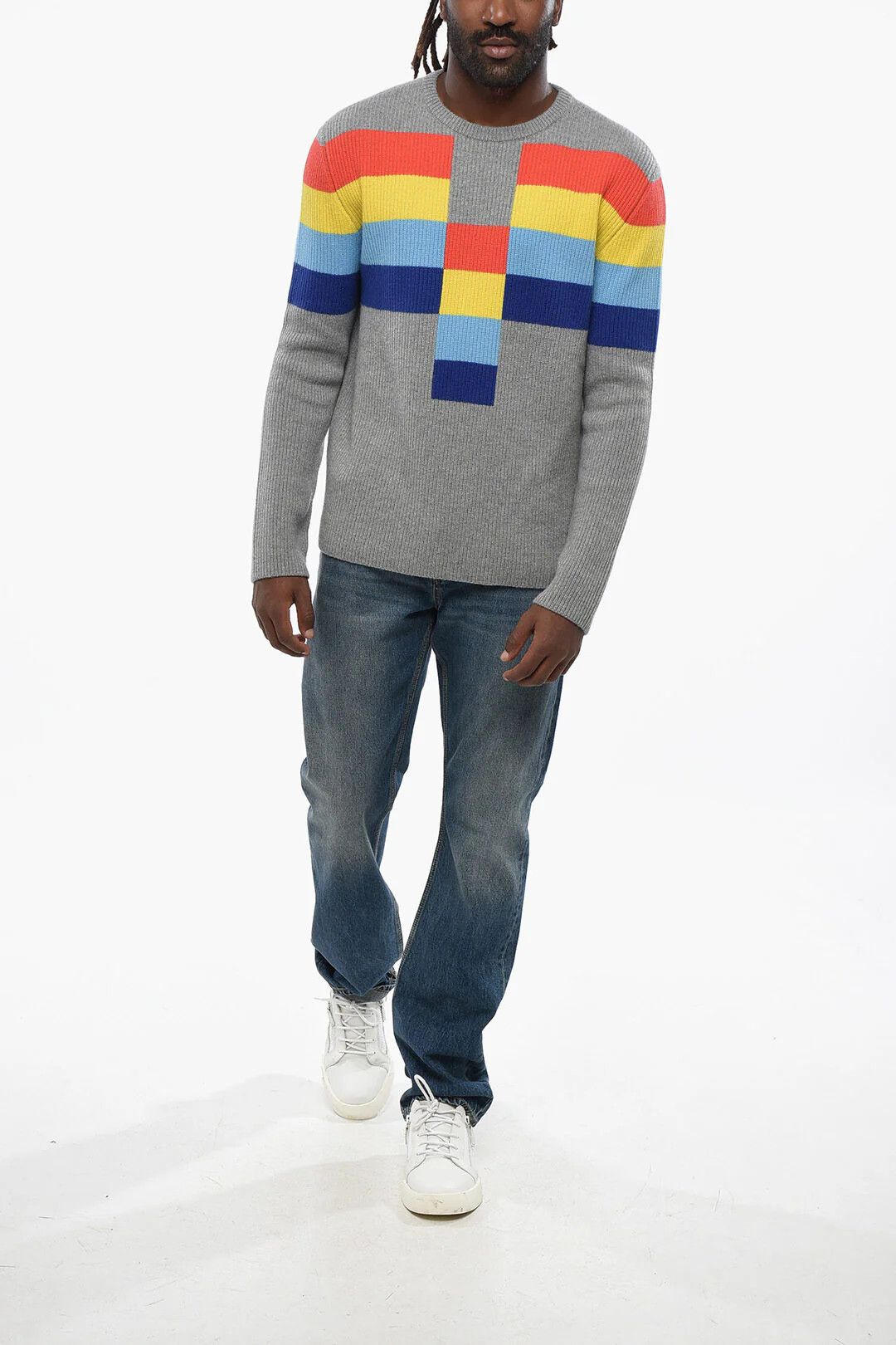 Loewe og1mm0426 Colorblock Wool Crewneck Sweater in Grey Size US S / EU 44-46 / 1 - 4 Thumbnail