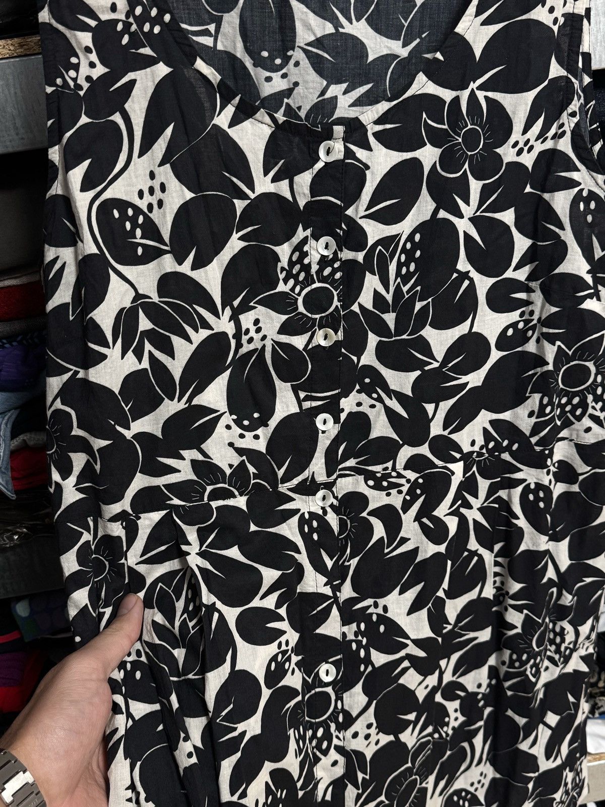 Gudrun Sjoden Gudrun Sjoden Button Up Tunic Flower Print Sleeveless Dress Size L / US 10 / IT 46 - 7 Thumbnail
