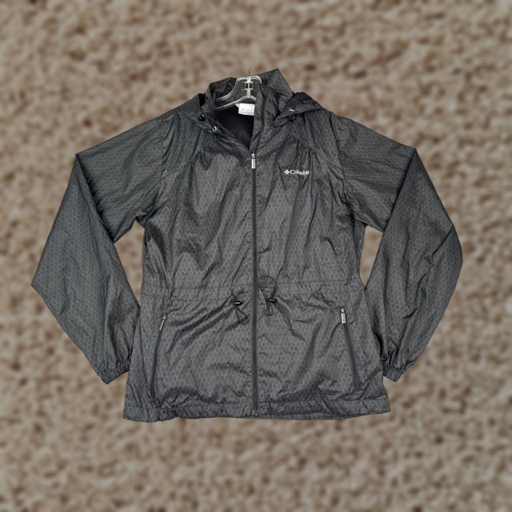 Rains Columbia Jacket Womens Medium Gray Windbreaker Hooded Full Zip Nylon Shell Size M / US 6-8 / IT 42-44 - 1 Thumbnail