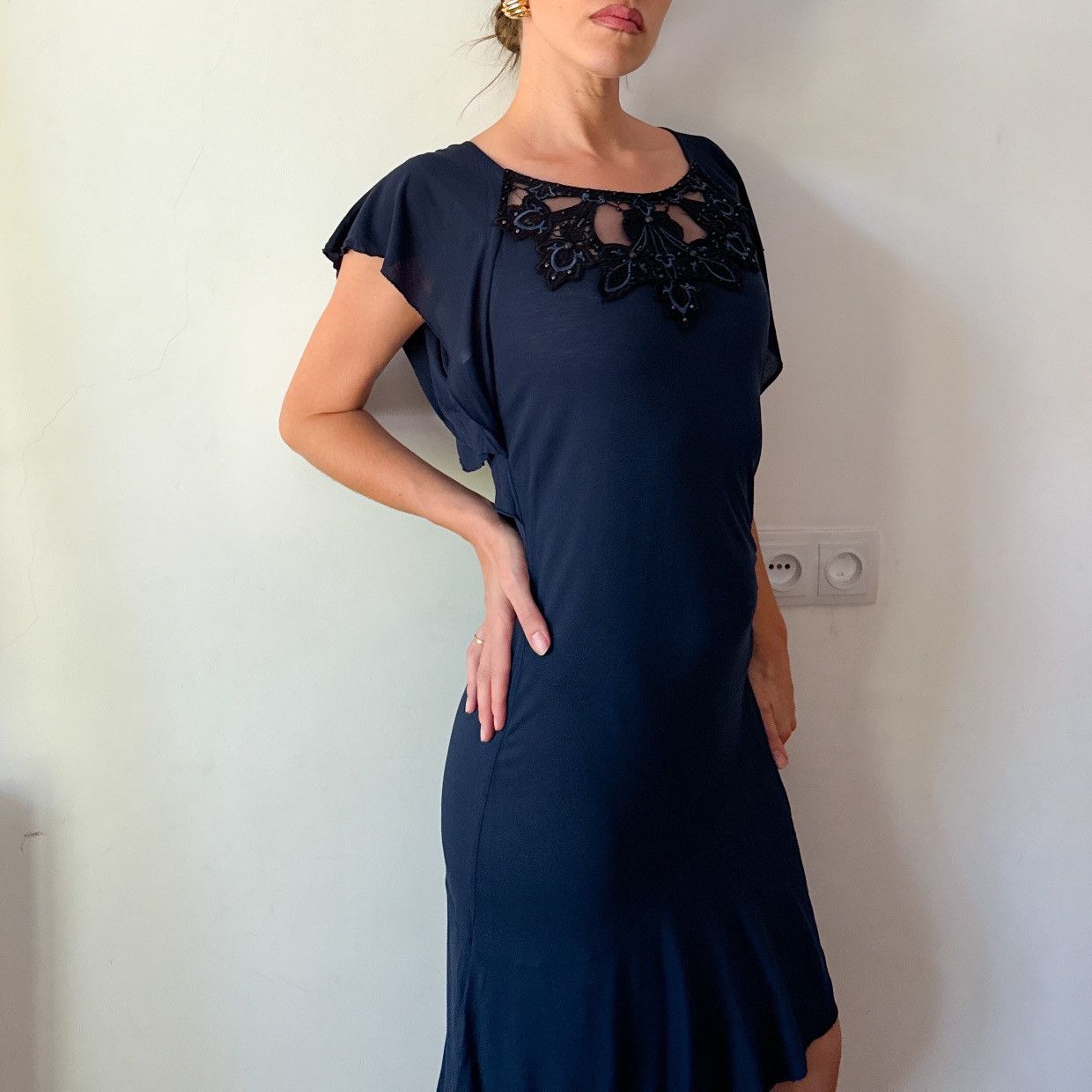 Karen Millen Vintage 2000s y2k Karen Millen midi asymmetric navy dress Size M / US 6-8 / IT 42-44 - 3 Thumbnail