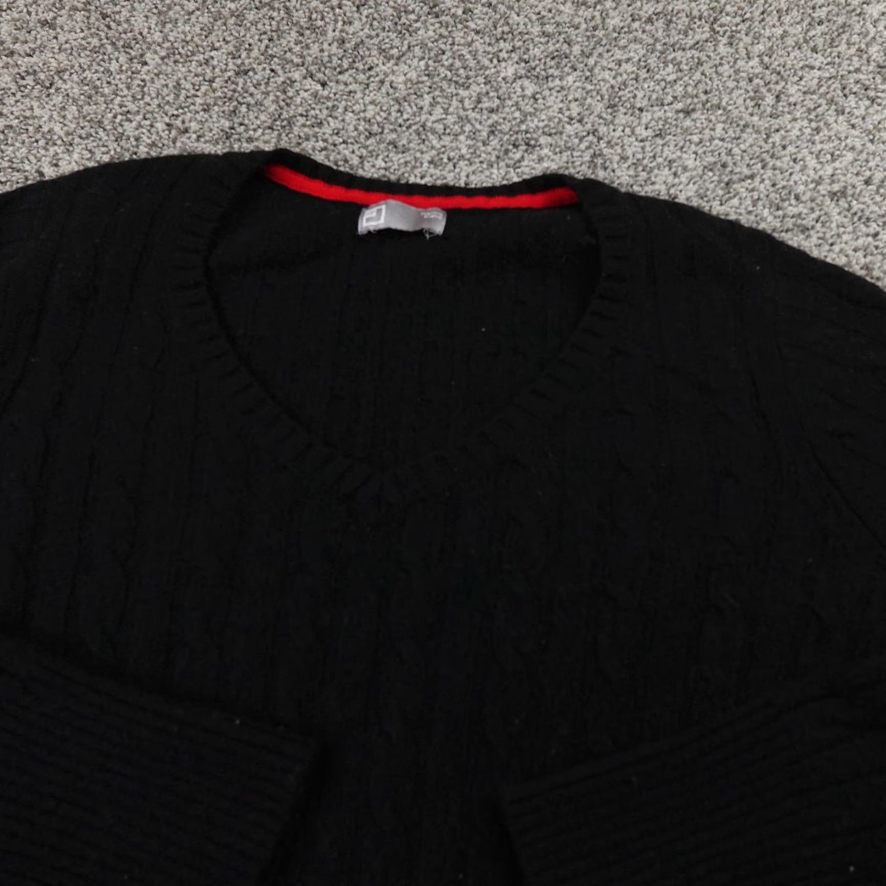 JCPenney JC Penney Sweater Womens L Black Cable Knit Merino Wool Blend V Neck Pullover Size L / US 10 / IT 46 - 3 Thumbnail