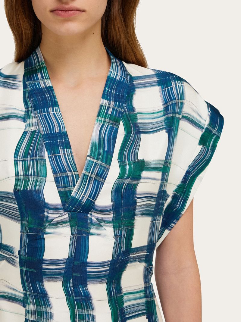 Salvatore Ferragamo o1s1rm0426 Stylized Tartan Dress in Blue/White Size M / US 6-8 / IT 42-44 - 5 Thumbnail